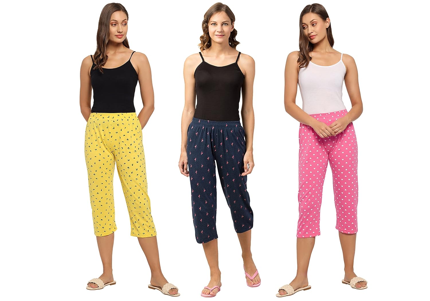 Fflirtygo Women's Cotton Capri for Women, Three Fourth for Women Capris Combo of 3, 3/4th Pajama, Womens Night Wear (Print... - Review, Price and Buying Guide