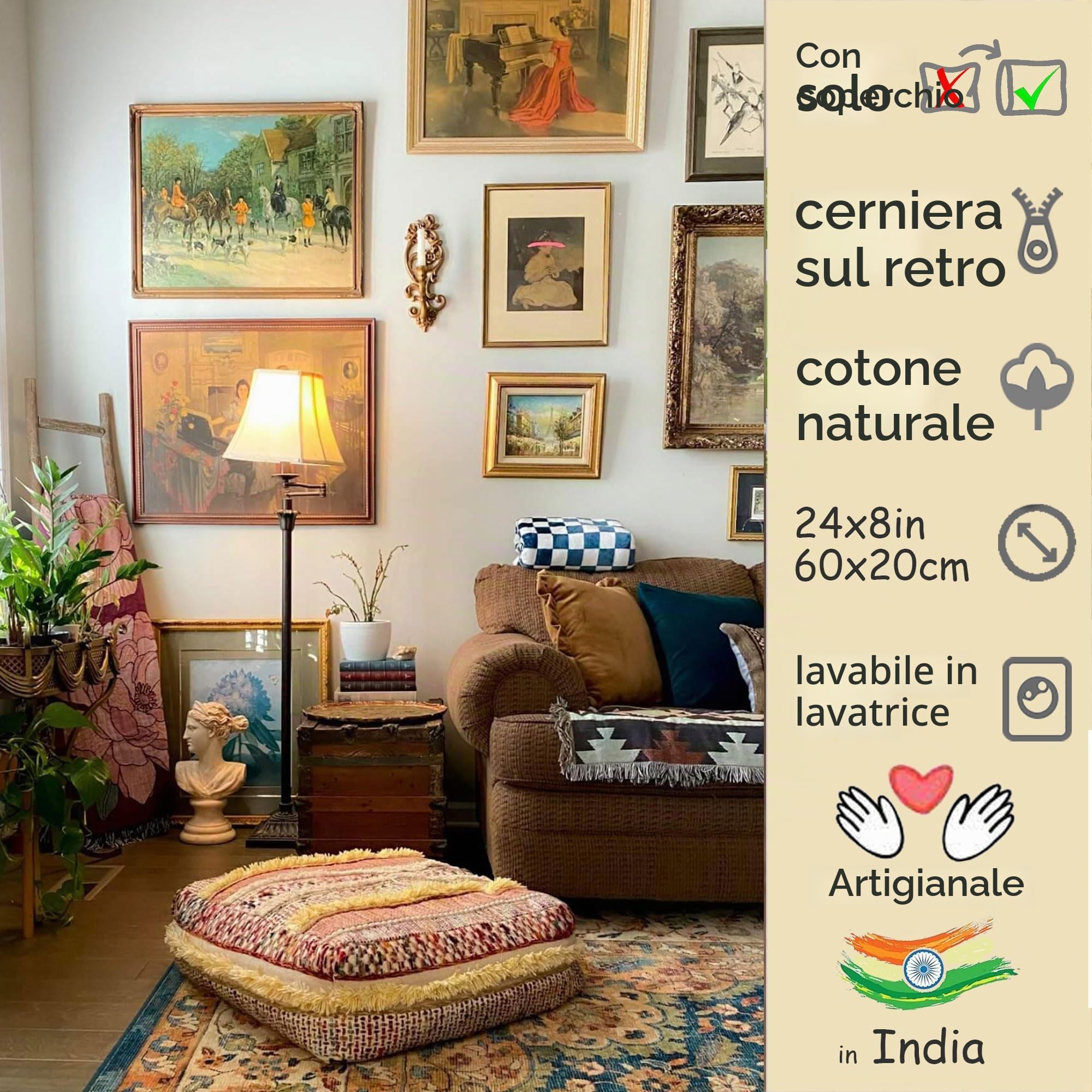 Mandala Life ART Fodera per cuscino da pavimento quadrato bohémien - 60x20 cm - 100% cotone - Custodia pouf per pouf per soggiorno, camera da letto, patio e altro