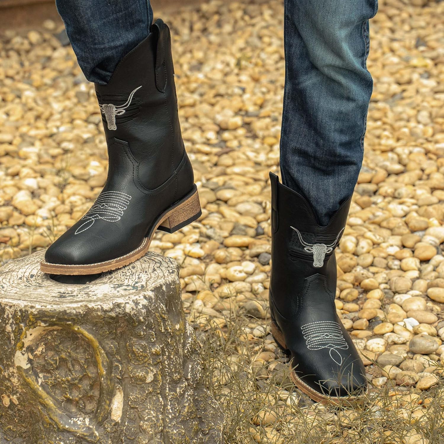 Winbird Cowboy Boots For Men Square Toe Western Men's Boots Vegan/Genuine Leather with Classic Patriot Pull On Boot, Slip Resistant Country Boots Chunky Heel Short Boots for Spring Fall - Image 5