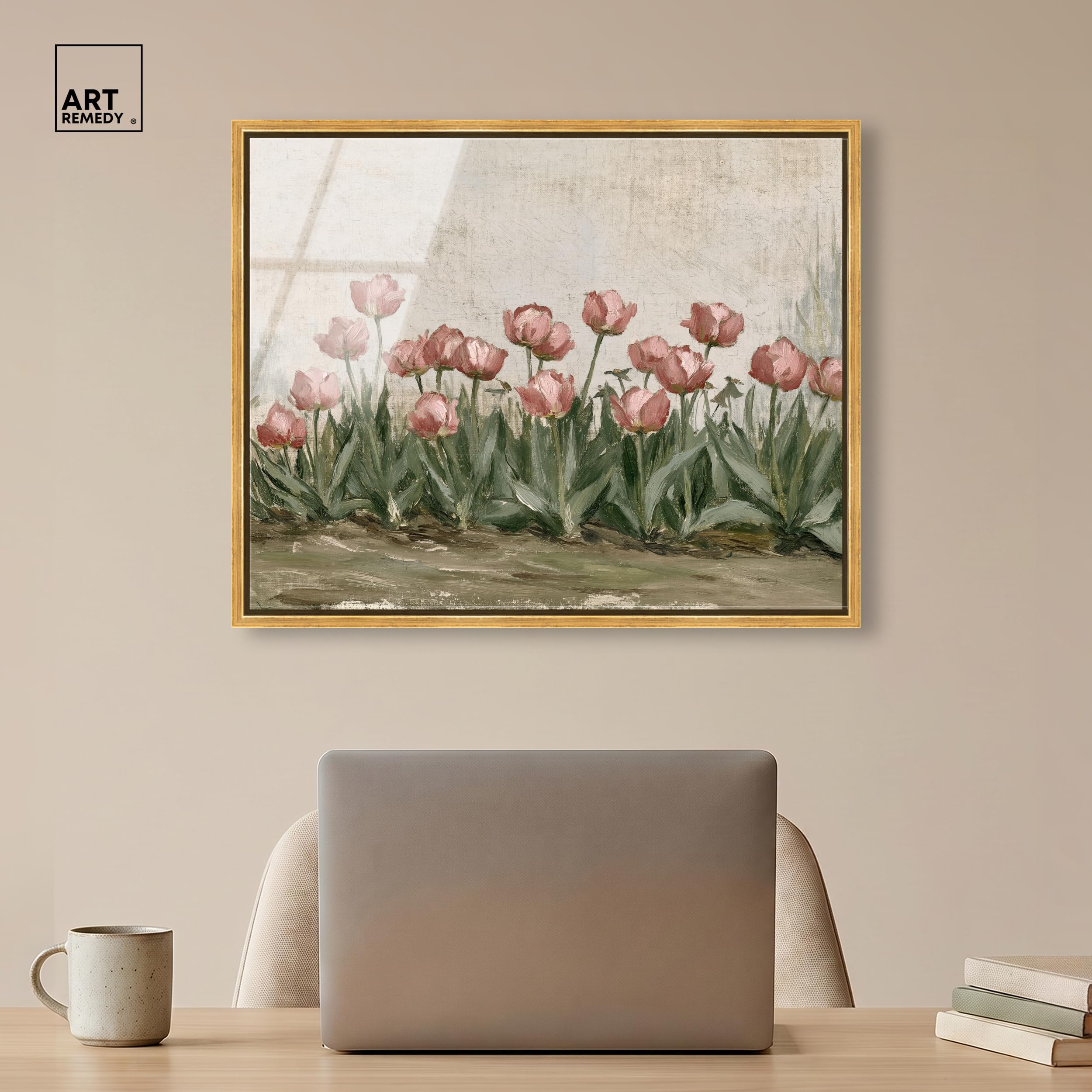 Art Remedy Rose Tulips III Gerahmter Acryldruck, Vintage-Blumenkunst, Goldrahmen, 61 x 50 cm
