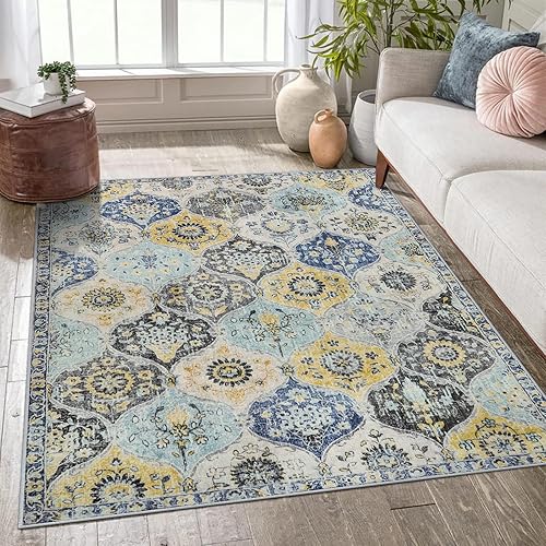 Lahome Alfombra marroquí con diseño enrejado, lavable de 5 x 7 pies, antideslizante, grande, persa y oriental, para cocina, entrada, baño,