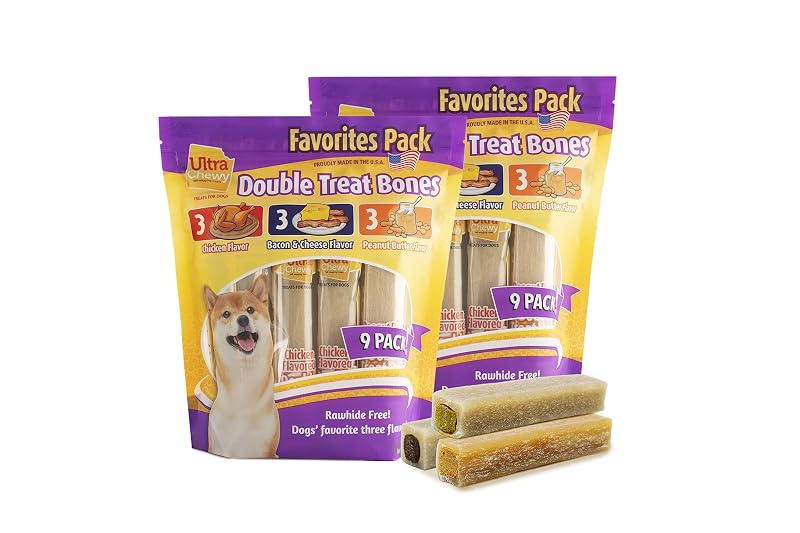 Ossos mastigáveis para cães Ultra Chewy Double Treat Bones, sabores sortidos, pacote com 2