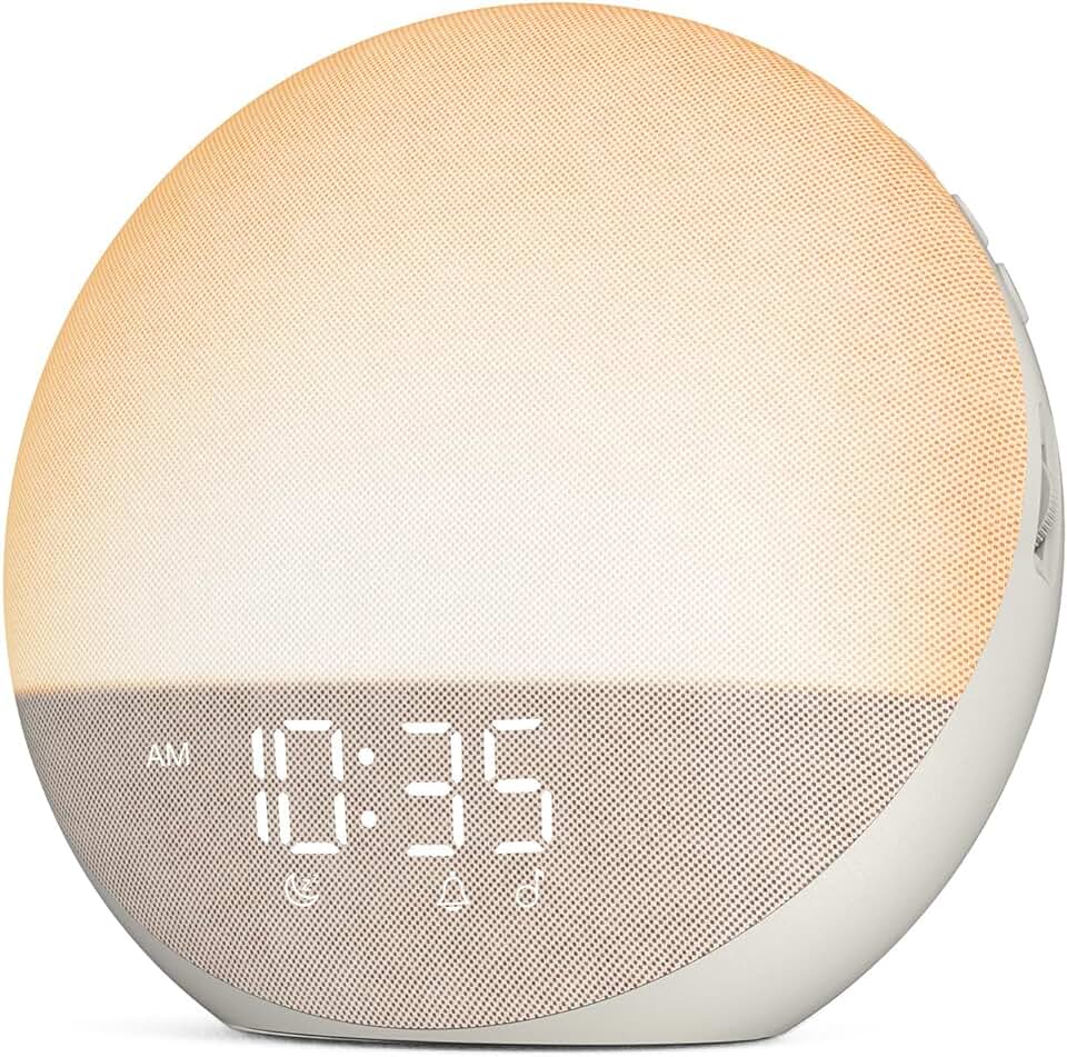 Sunrise Alarm Clock White Noise Machine: Natural Wake Up Light - Dimmable Clock with Bluetooth Speaker for Bedroom - 25 Sleep Soun
