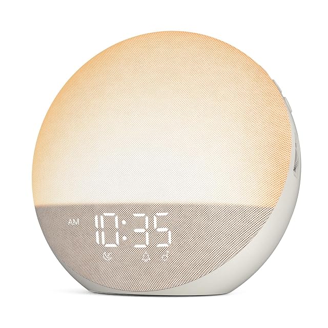 Sunrise Alarm Clock White Noise Machine Natural Wake Up Light - Dimmable Clock with Bluetooth Speaker for Bedroom
