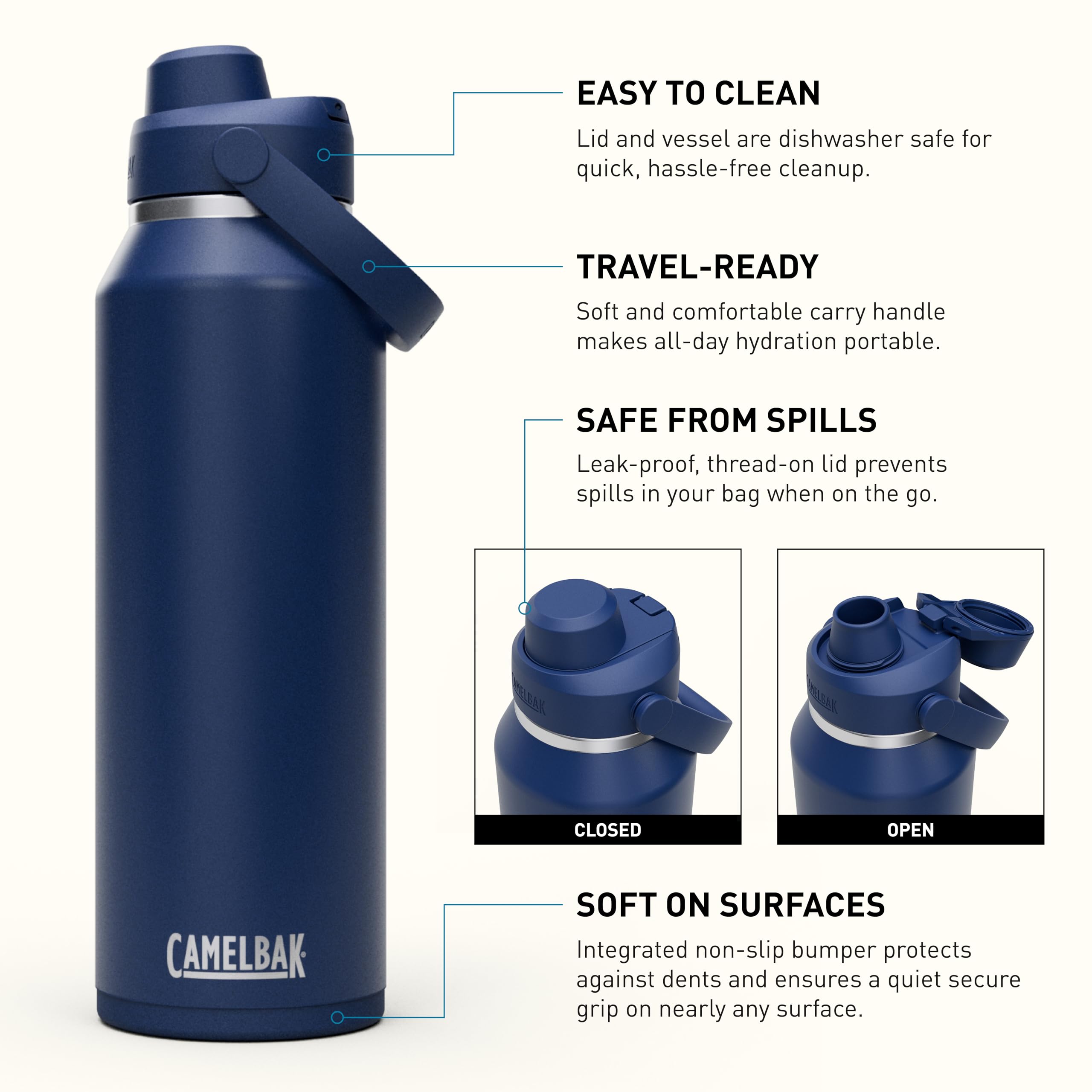Camelbak THRIVE CHUG VSS 40OZ Trinkflasche Sport – vakuumisolierter Edelstahl – für extreme Hydration – Navy, Größe: OS