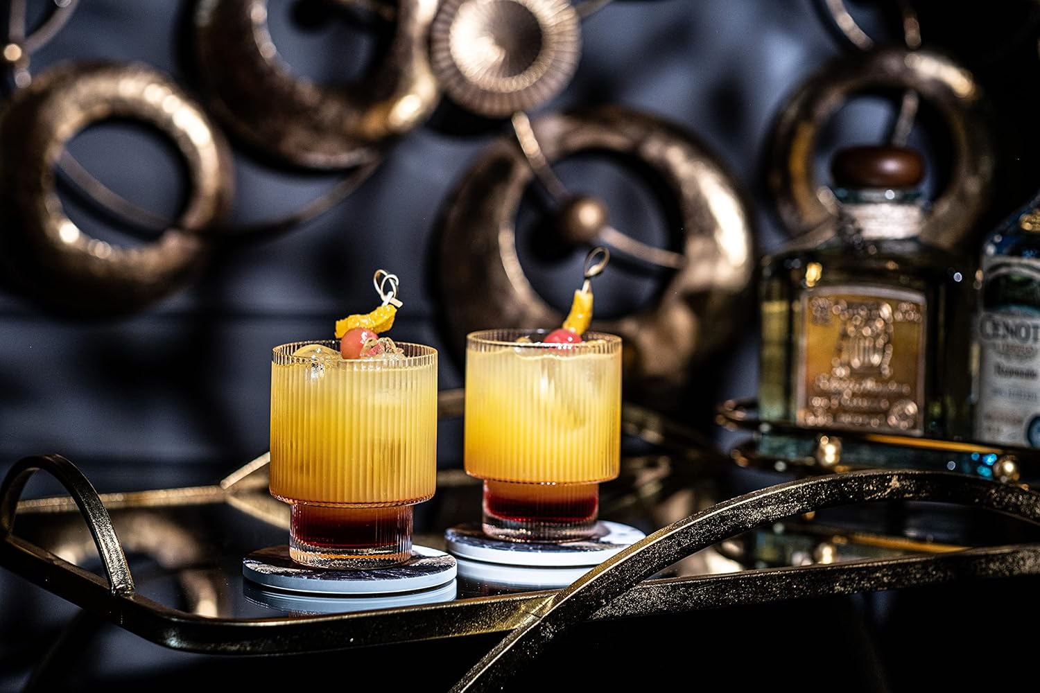 GLASSIQUE CADEAU Vintage Art Deco Ribbed Lowball Cocktail Glasses | Set of 4 | 12 oz Crystal Double Old Fashioned Tumblers for Drinking Classic Whiskey, Gin, Vodka Bar Drinks | Round Glassware - Image 8