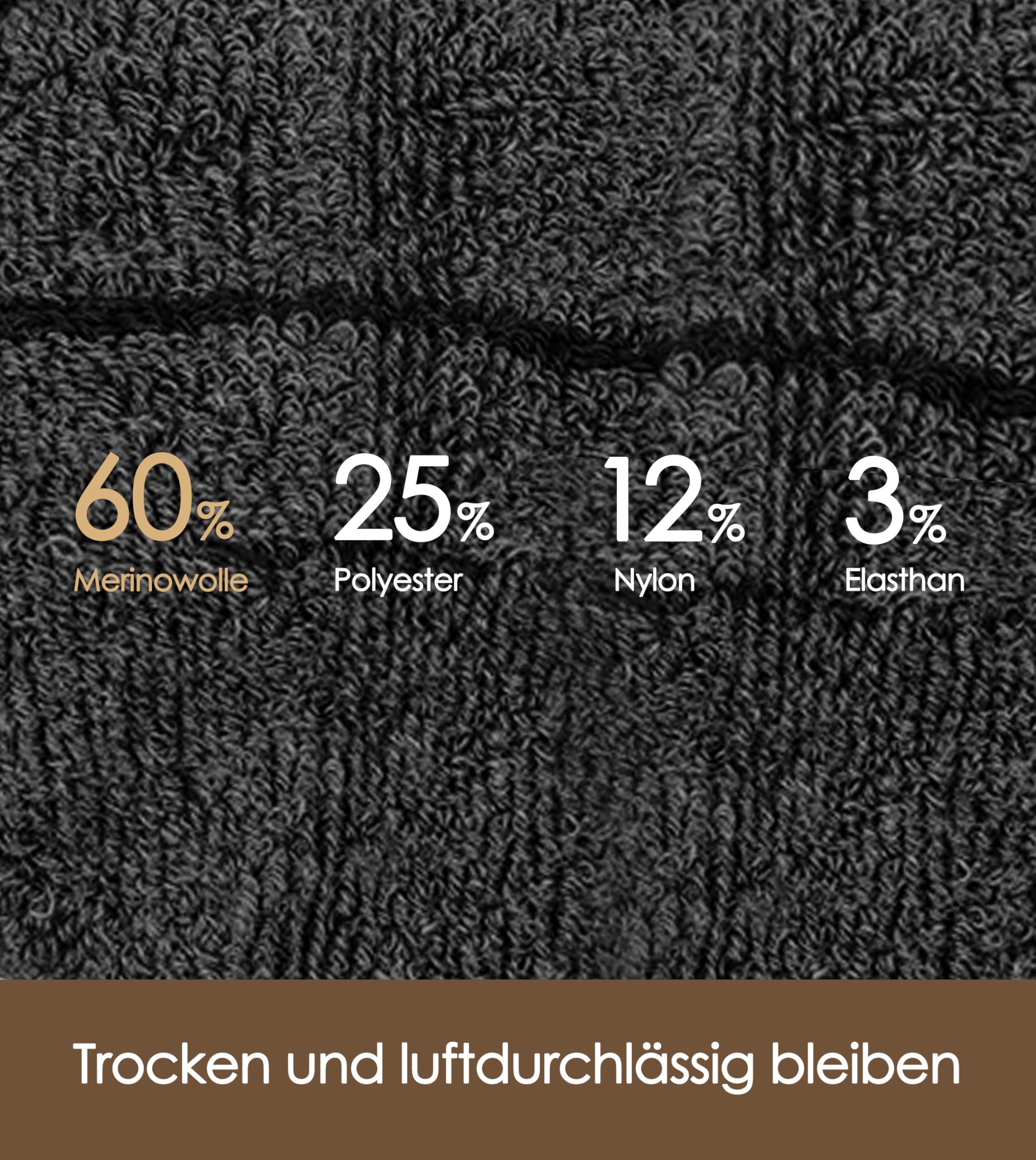 CAOZITOU 3 Paar Merino Thermosocken Herren 43-46, 60% Wandersocken Gepolstert, Wolle Trekkingsocken Winter Warme Socken für Outdoor Sport(Schwarz,Grau,Blau) - Image 4