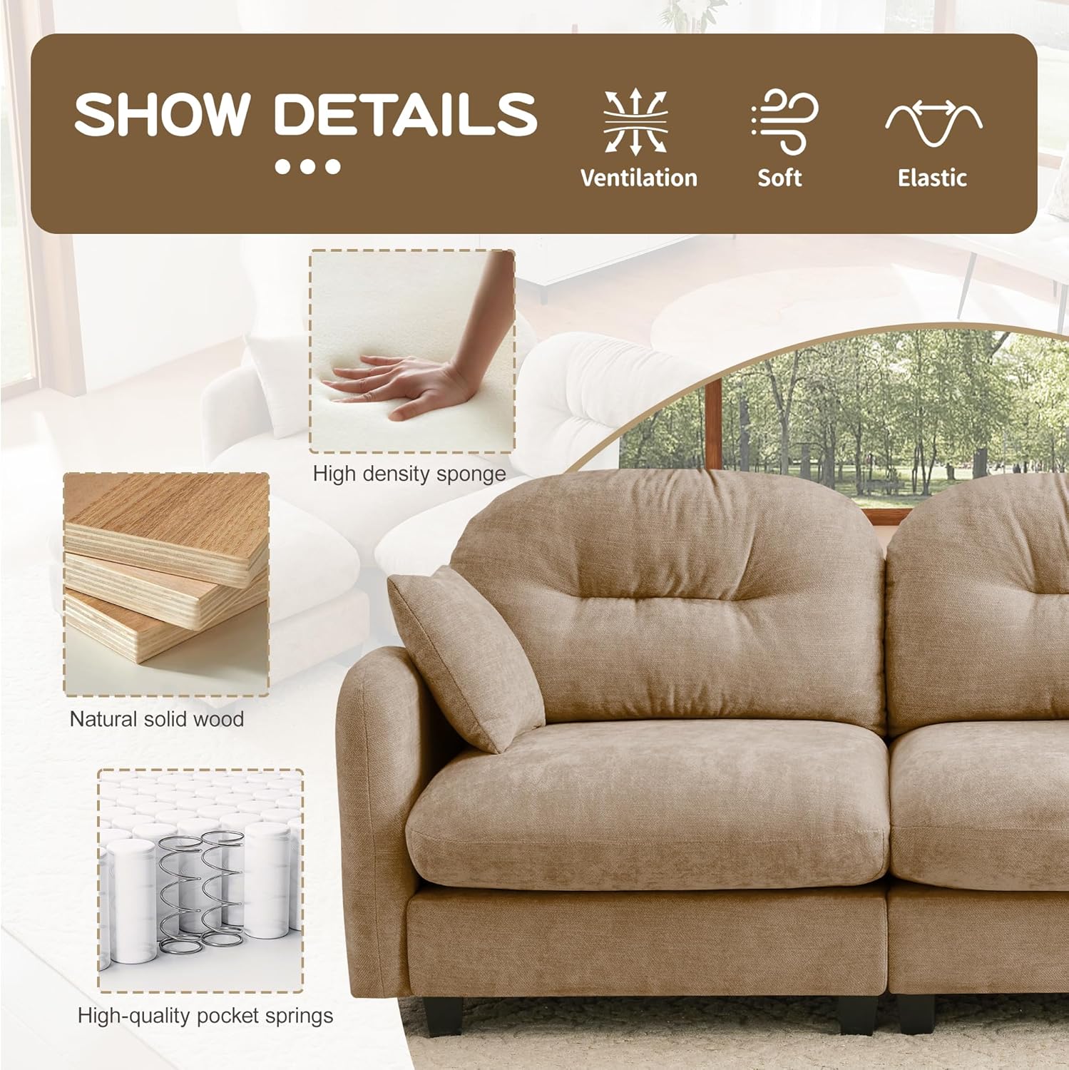 74'' Chenille Couch, L-Shaped Sectional Sofa, Ultra-Soft Comfort Memory Foam Cloud Couch with Pillows, Sectional Couches for Living Room