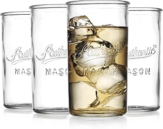 Glaver's Drinking Glasses – Set of 4 Authentic Mason Vintage Glassware – Clear Glass Tumblers for Cocktails, Water, Juice – Embossed Vintage Drinking Glasses (Highball 18 oz 7983)