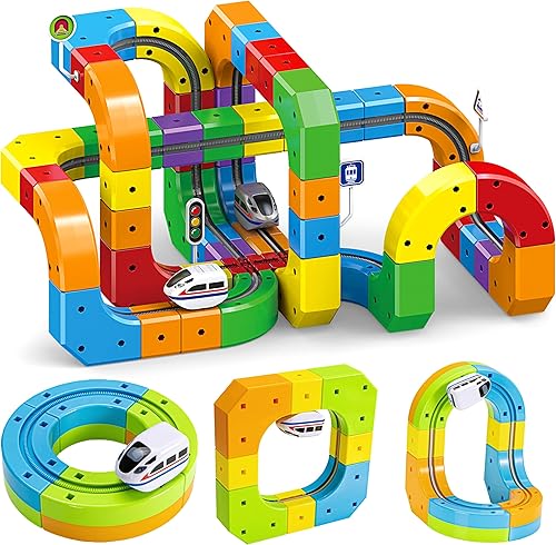 Juego de tren eléctrico para niños de 3 a 8 años Juguete modular 3D flexible de construcción de pista de carreras con movimiento de 360 que desafía