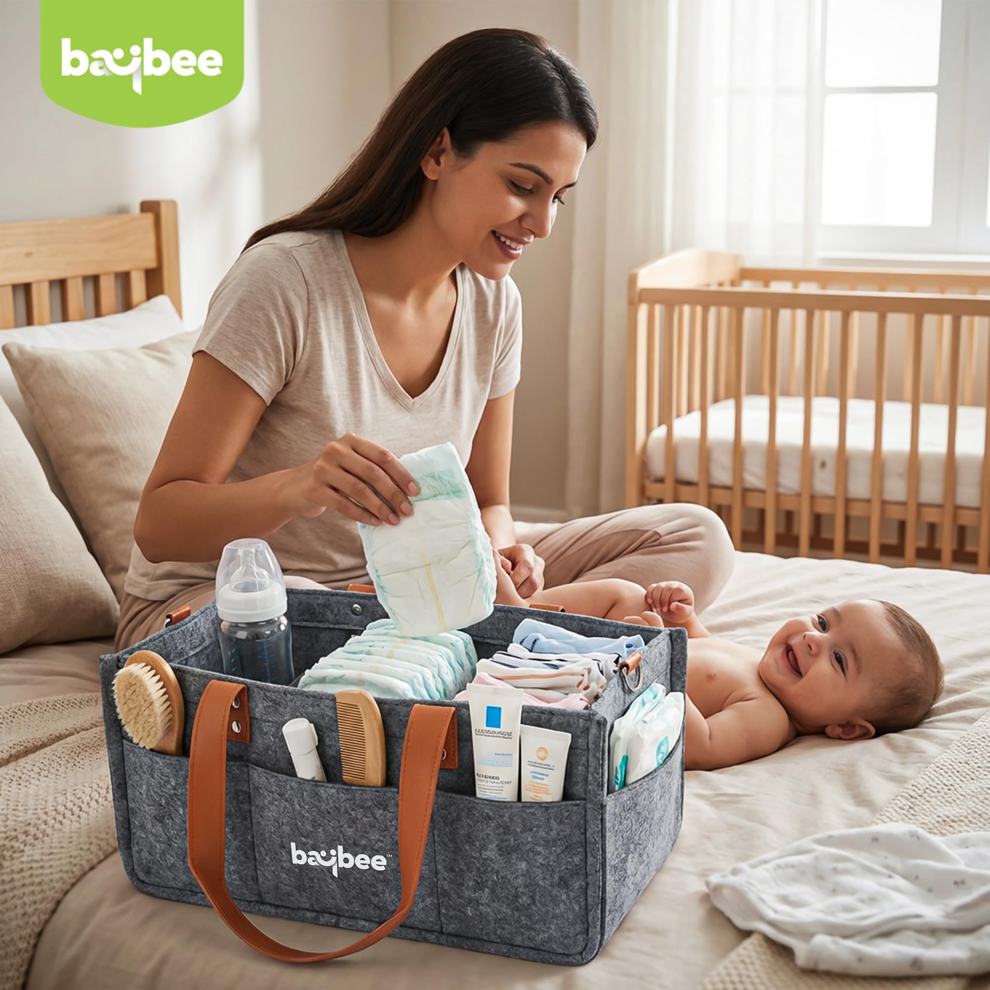 BAYBEE Stylish & Modern Diaper Bag for Mothers for Travel | Large Capacity Storage Diaper Bag | Strong & Sturdy Baby Organizer Storage | Portable & Travel Friendly Diapers Caddy Organizer (Dark Grey) 1