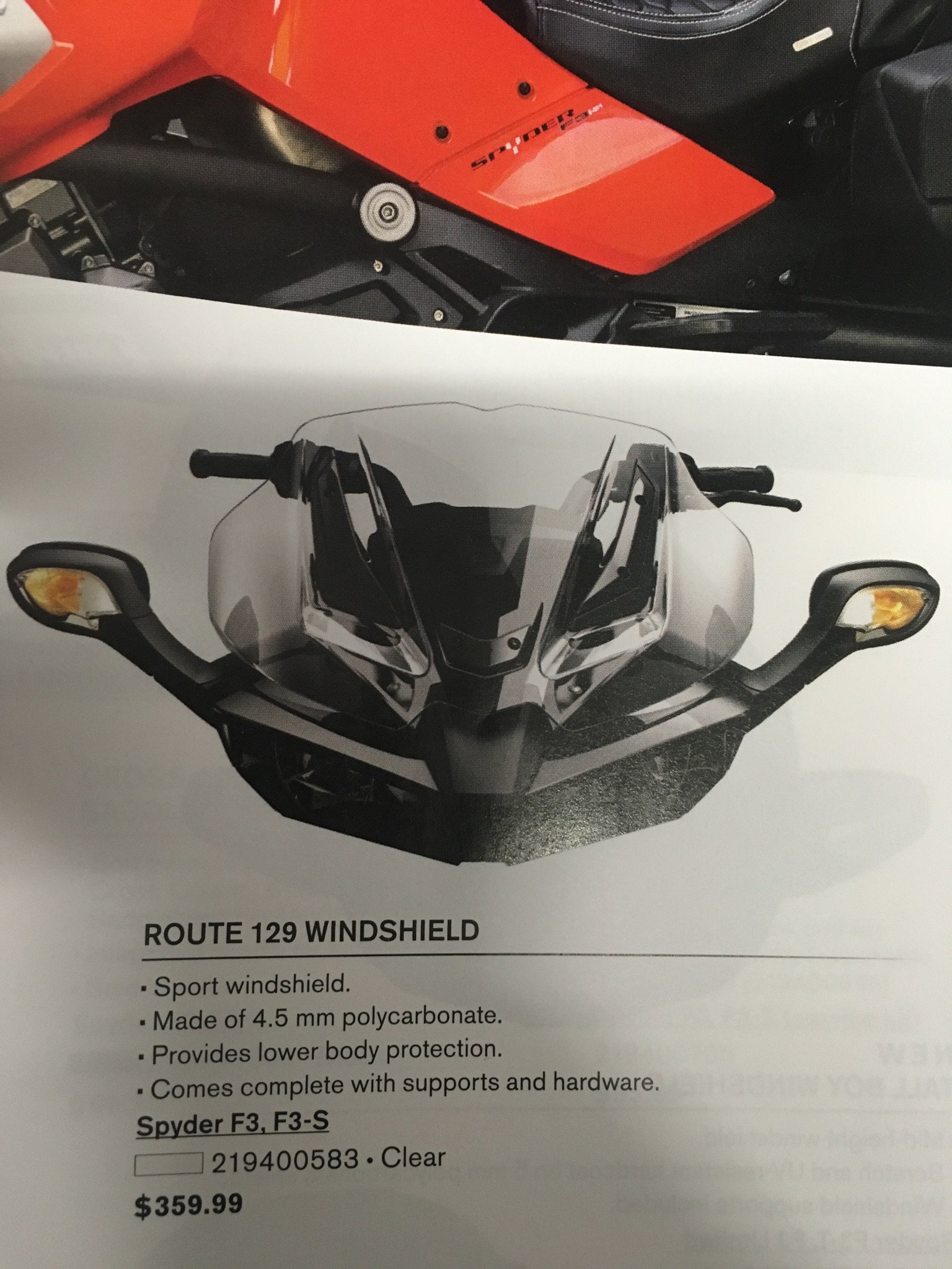 CanAm Spyder 2015 F3 Route 129 Windshield 219400583 219400747 IN STOCK Motorcycle Parts Parts