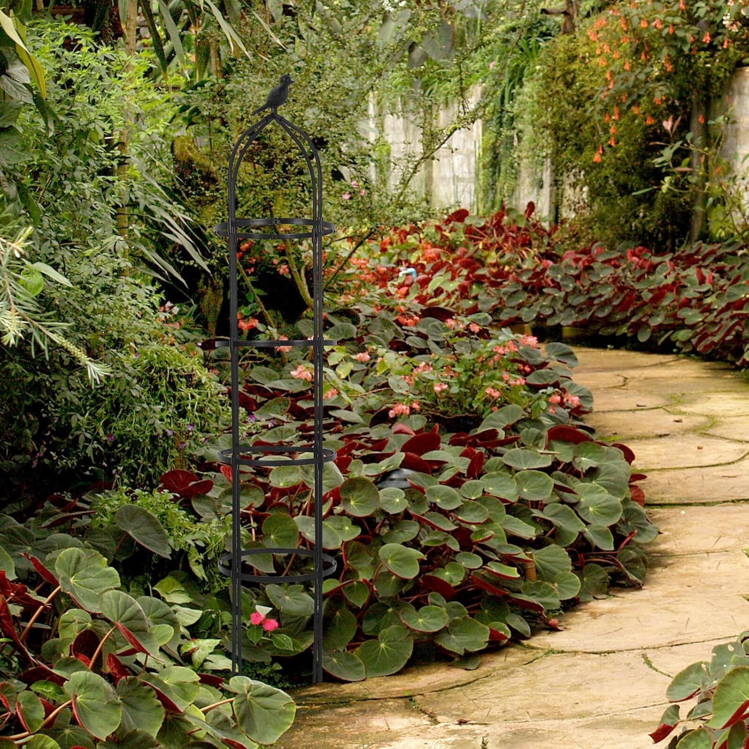 Housoutil Metal Bird Garden Trellis Climbing Plant Support Frame for Outdoor Patio and Flower Bed Decor, 12.5" Diameter X 5.78ft Height, Heavy Duty Steel Pergola for Roses and Cucumbers