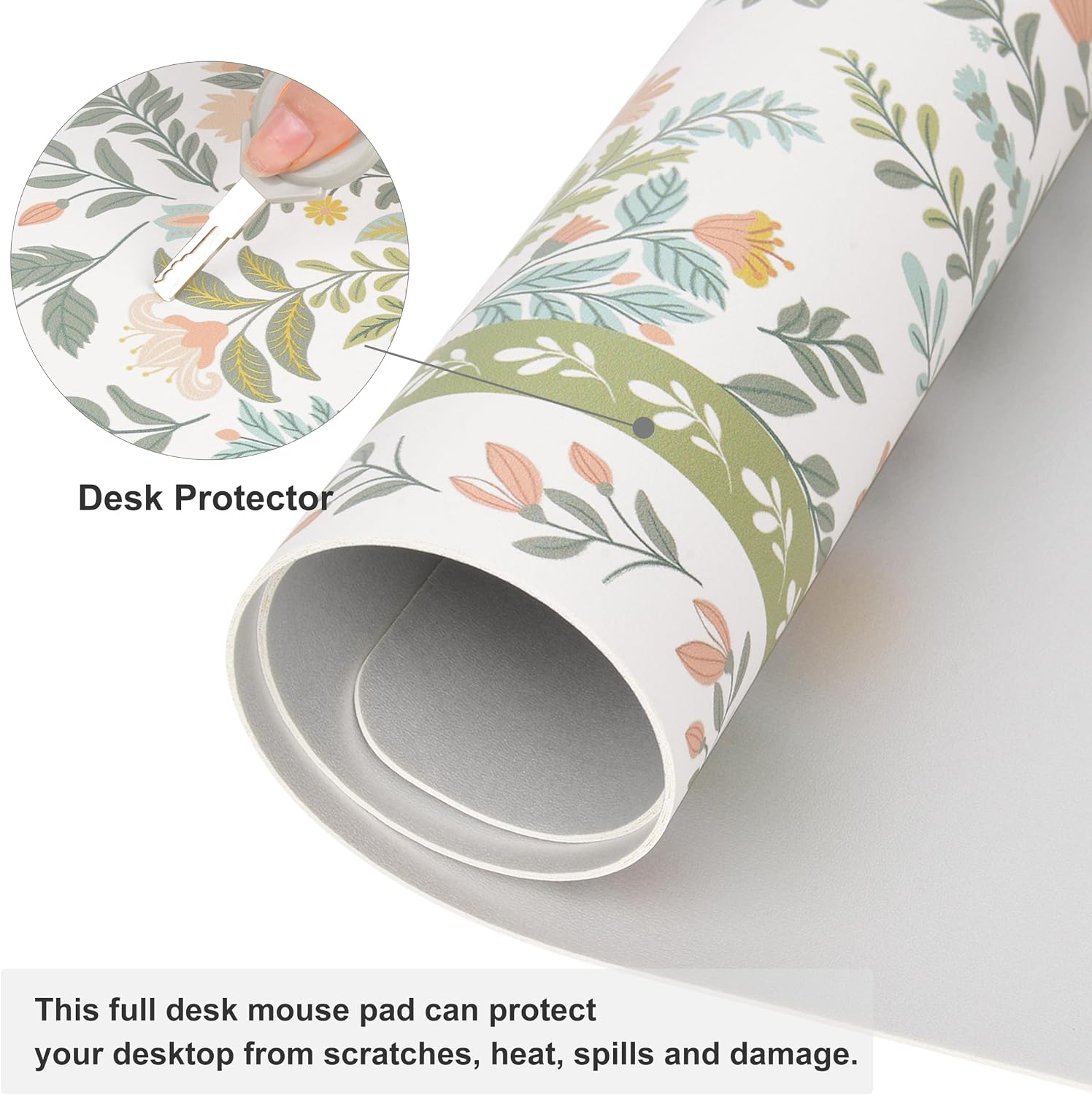 QIYI PU Leather Large Mouse Pad, Waterproof Desk Mat, 31.5" x 15.7", Garden image 4