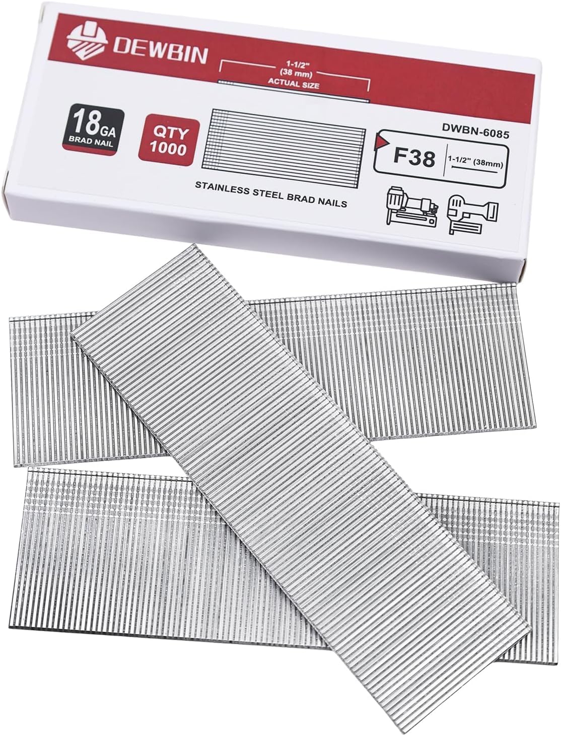 18 Gauge Stainless Steel Brad Nails, 1000 Counts 2-Inch 18GA Brad Nails, Nail Gun Nails for Pneumatic, Electric Brad Nailer Gun