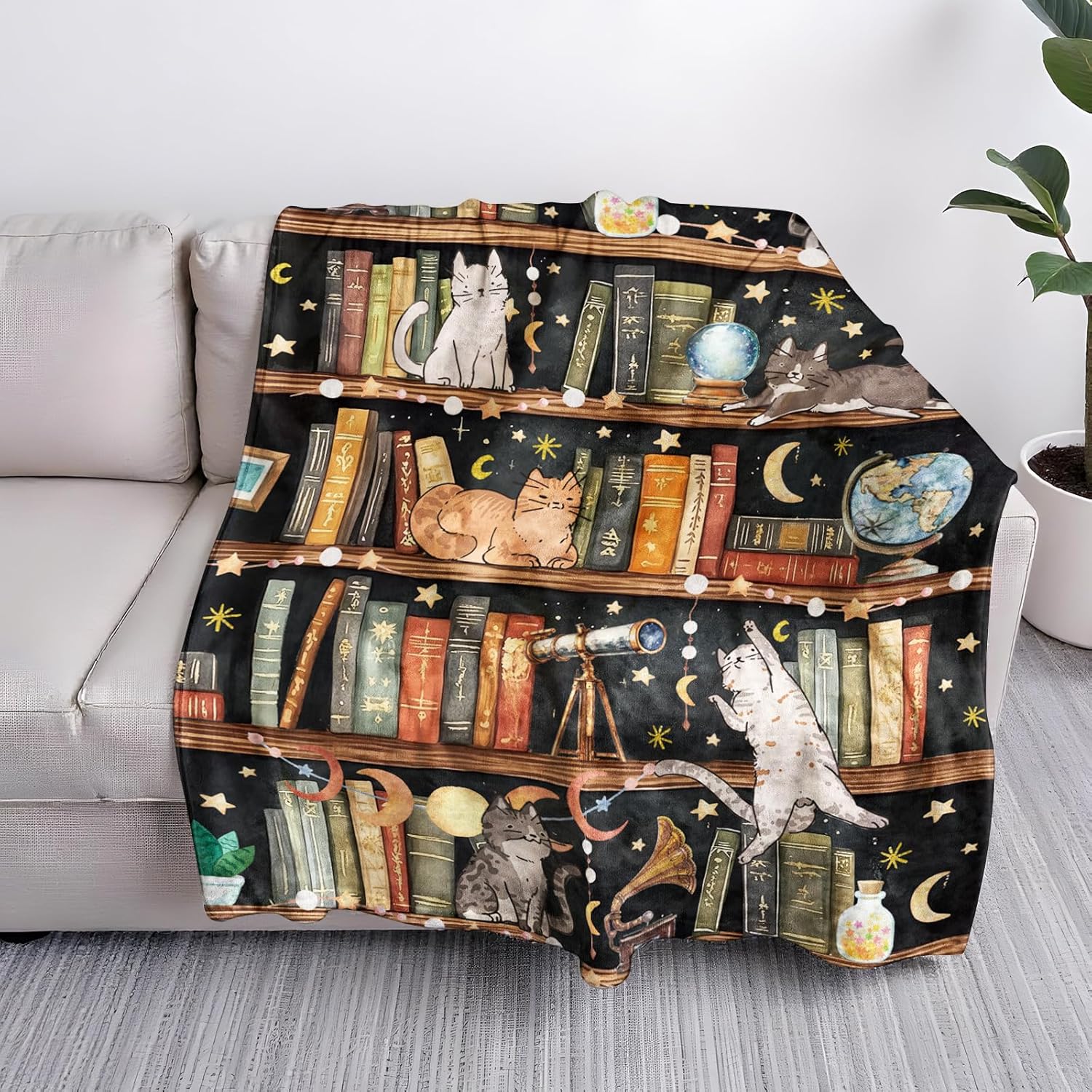 Library Cat Blanket Gifts for Girls, Book Lovers Gifts for Women, Cat Lover Gifts, Cats Christmas Thanksgiving Birthdat Gift for Women Mom Daughter Sister, Cats Decor for Room, Kitten Blanket 50X60 IN - Image 6