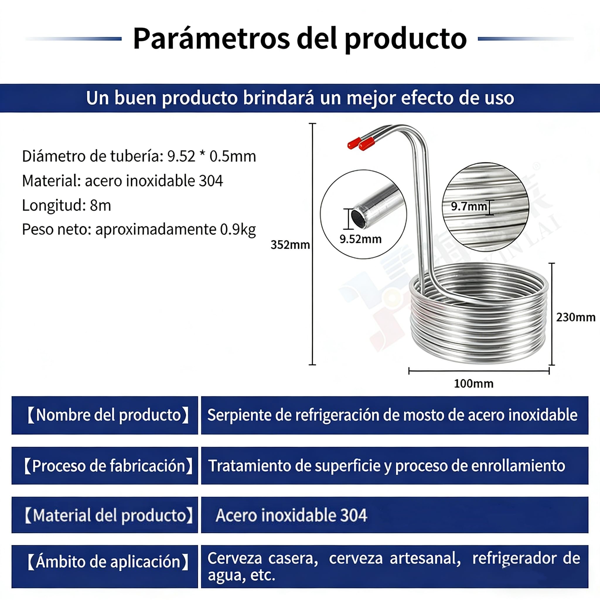 Enfriador de Mosto de Cerveza, Bobina de Acero Inoxidable de 8m (26.2 ft), Fácil de Limpiar, para Fabricación de Cerveza Artesanal