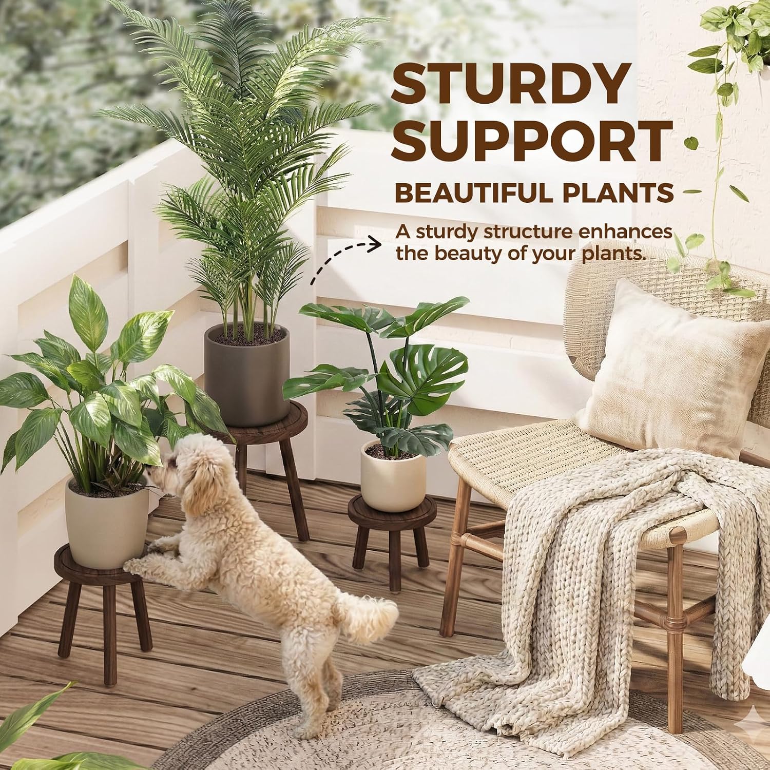 Bamworld Plant Stands Indoor 3 Pack Single Plant Stand for Multiple Plants Corner Plant Stool Wooden Plant Stands for Patio Garden Balcony Living Room Bedroom(Brown)