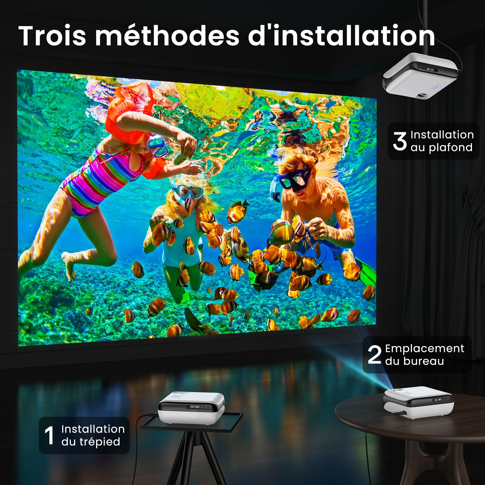 HOPVISION Videoprojecteur 4K Supporté 1080P Natif Full HD Bluetooth Home Cinéma Portable