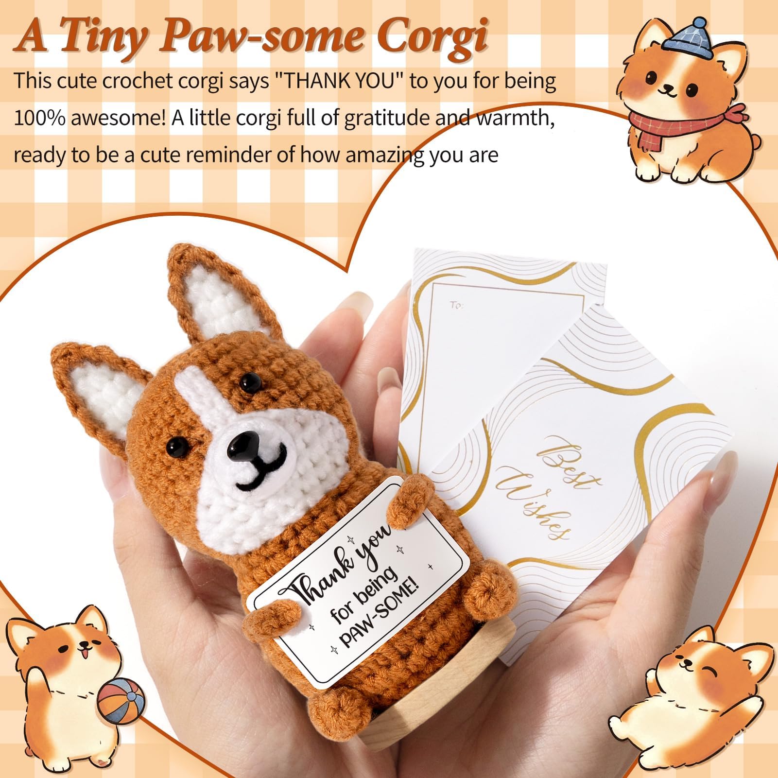 Condition photo showing New/Like New for thank you gifts for women emotional support crochet plush, administrative professional day gifts easter basket, handmade corgi crochet employee appreciation gift set for teacher women coworker nurses