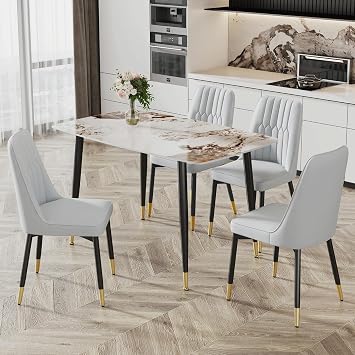 Ebullient Dining Table for 4,Rectangular Marble Dining Table, Faux Marble Dining Table Top,Modern Dining Room Table with Metal Frame for Kitchen