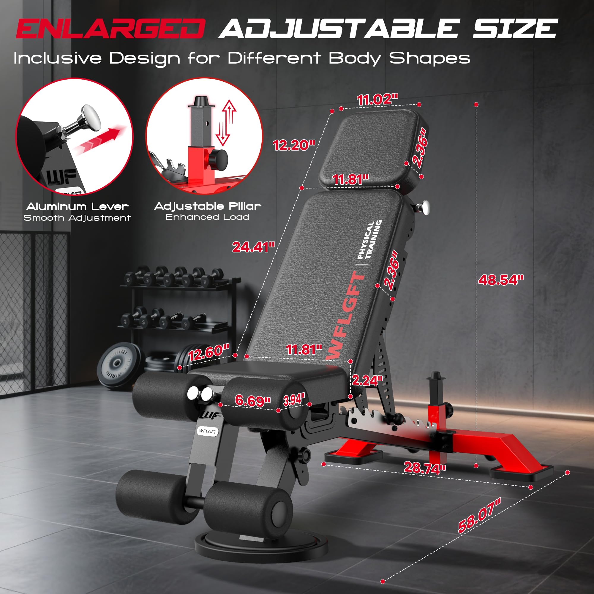 Commercial Adjustable Weight Bench, Heavy Duty 1800LBS | Workout Bench for Home Gym, Flat, Decline, Incline Bench Press, Removable Leg & Elbow Support for Full Body Strength Training