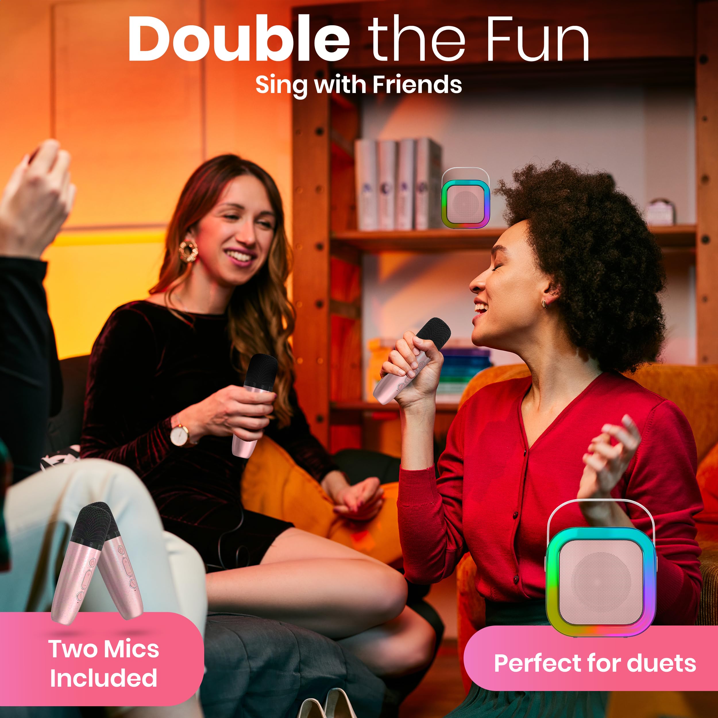 Mini macchina per karaoke con 2 microfoni wireless per bambini e adulti, altoparlante Bluetooth portatile per bambine di 8-12 anni, piccolo microfono Kareoke per feste di bambini, ragazzi e ragazze