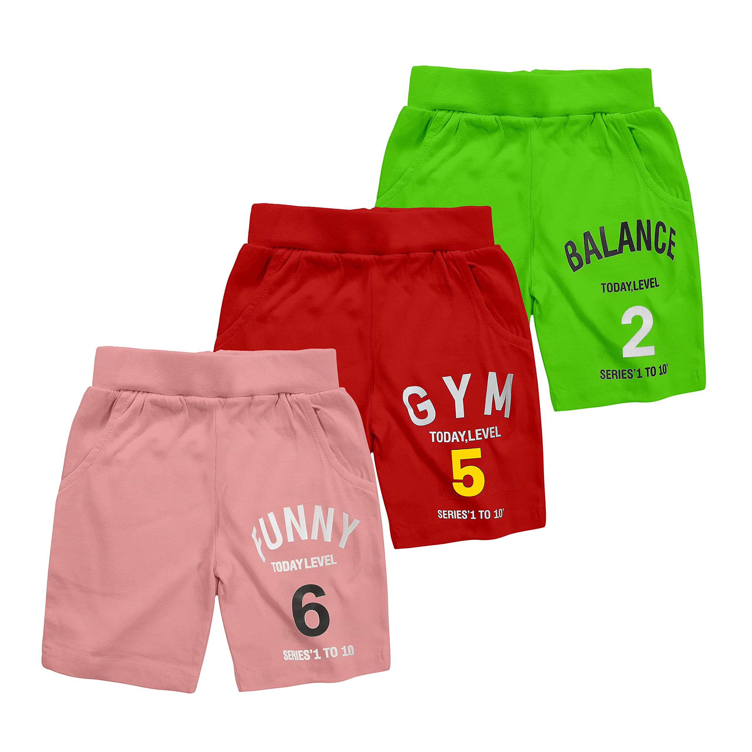 KYDA KIDS 100% Cotton Kids Shorts for Boys & Girls - Regular Fit Casual Short for Unisex, Multicolor - Pack of 3