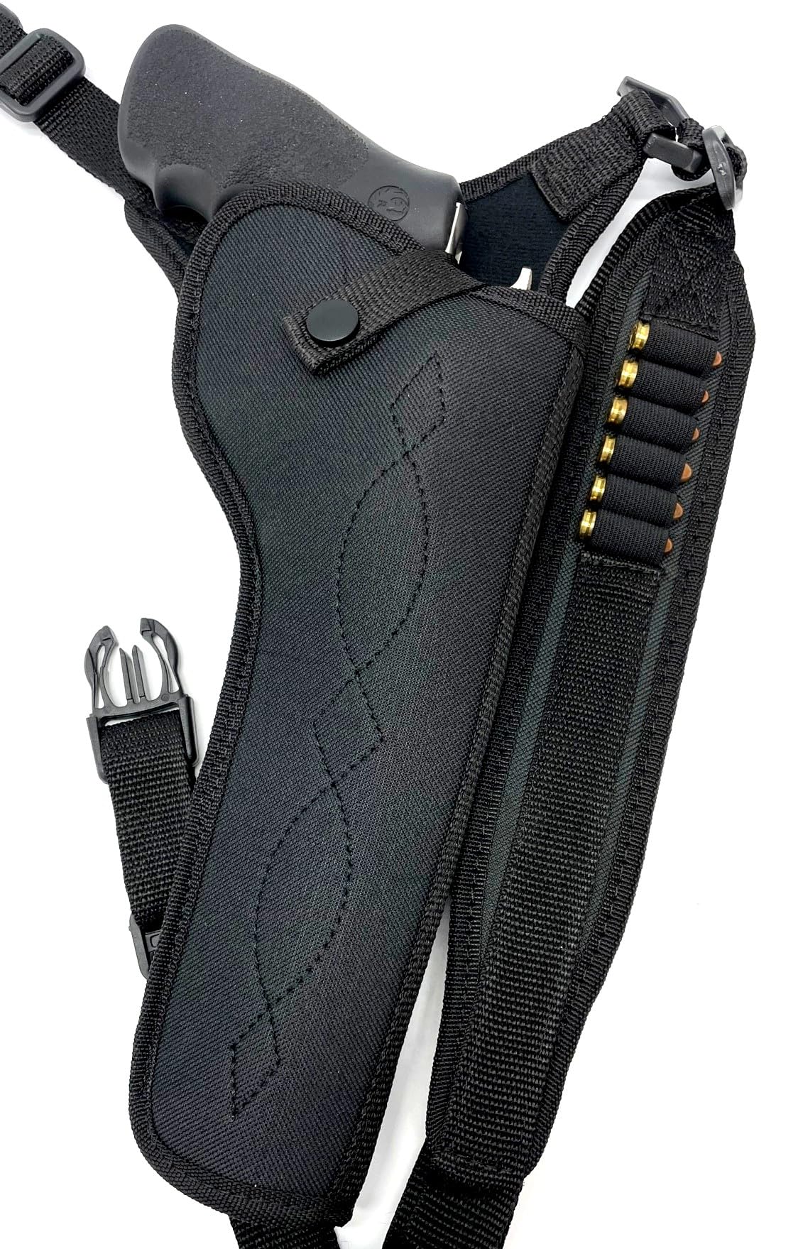 Right Hand Cordura Nylon Chest Holster with Extra Ammo Loops for 8-3/8"" S&W Model 25-5, 29 Classic, 29-3, 629, 617, 586, 686, Black