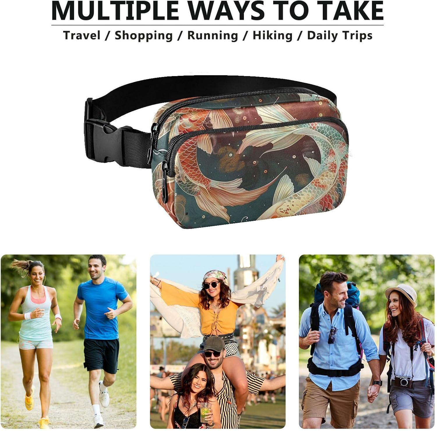 Gold Thread Distinctive Swimming Fashion Waist Bag Fanny Pack for Women Men Water Resistant Croose Body Purse with Adjustable Strap for Travel Running Hiking