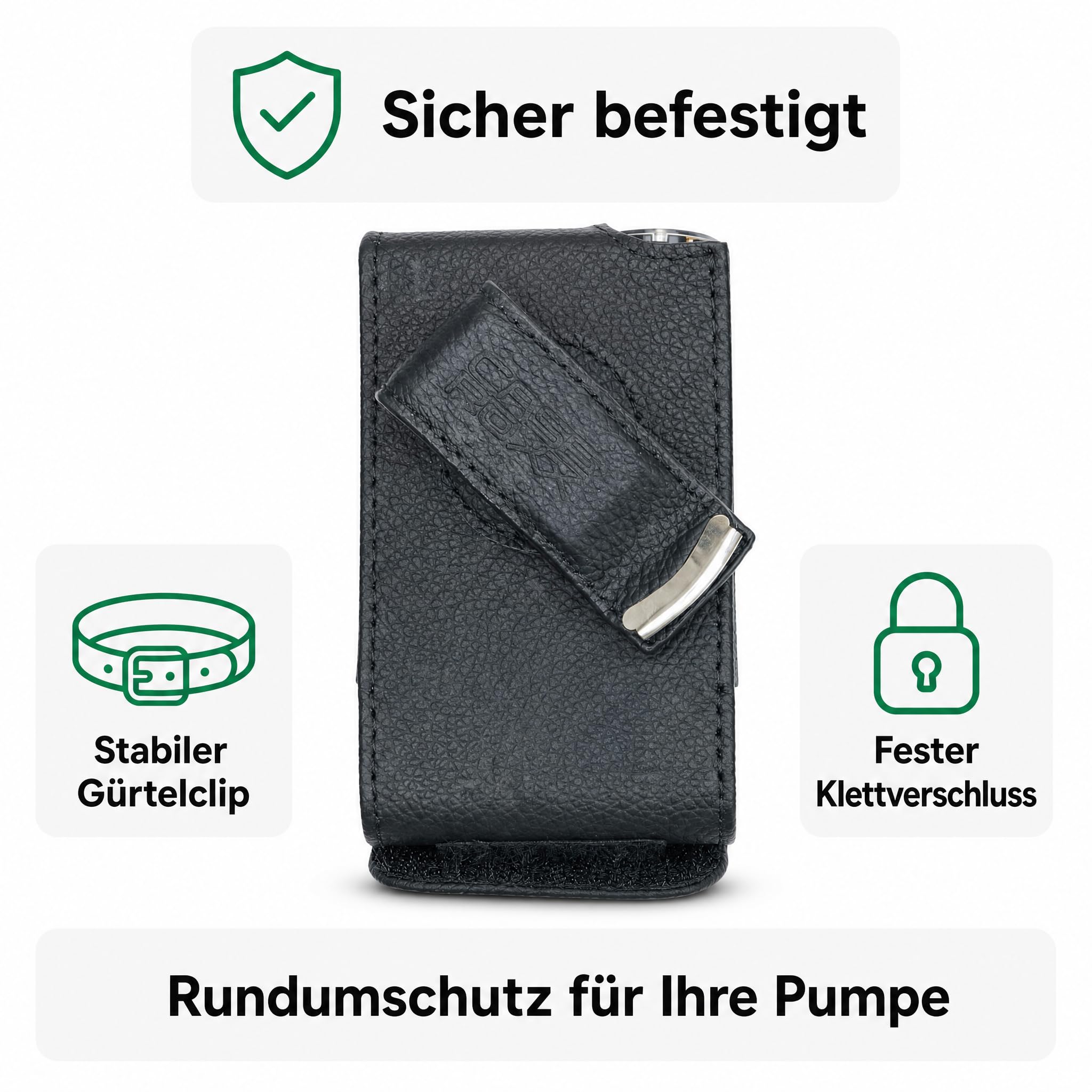 caseroxx Torba na pompkę insulinową z prawdziwej skóry kompatybilna z pompkami insulinowymi Medtronic MiniMed serii 600 i 780G, klips na pasek, etui ochronne w kolorze czarnym