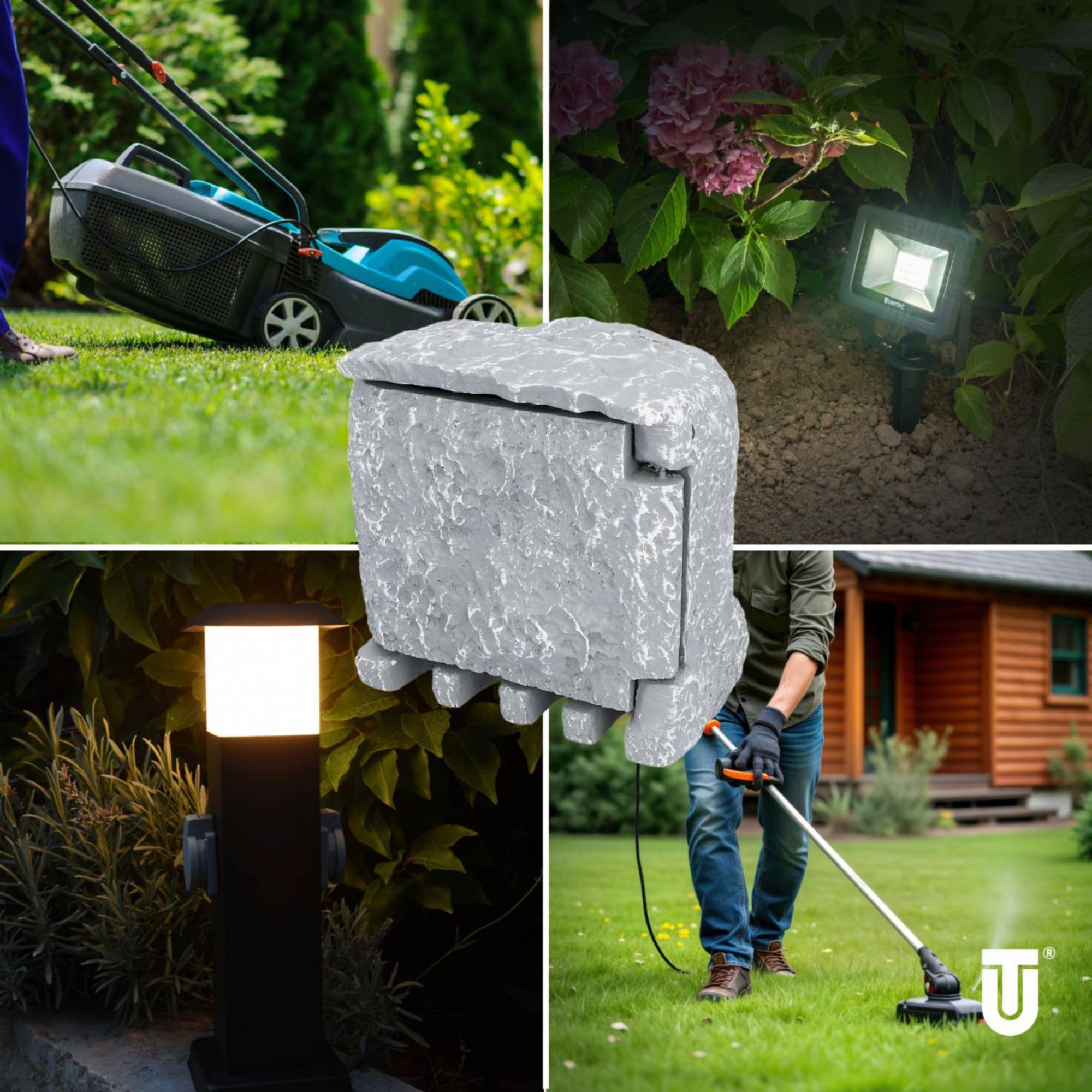 Unitec 44244 Steckdosenverteiler façon pierre avec 2 prises et minuterie