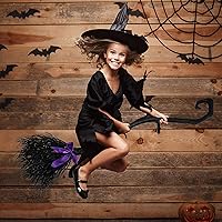 Vista 4 de Escoba de bruja de Halloween para niños y adultos, escoba de bruja realista de paja para cosplay, escoba voladora de mago