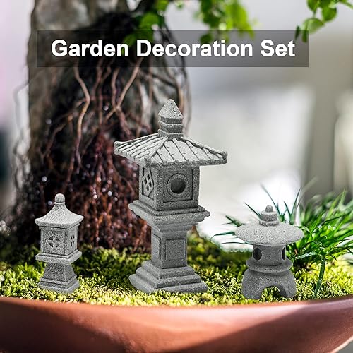 Vista 5 de 3PCS Mini Pagoda Garden Statue, Miniature Japanese Style Pagoda Lantern, Outdoor Fairy Garden Decor for Micro Landscape Yard Aquarium Bonsai Zen