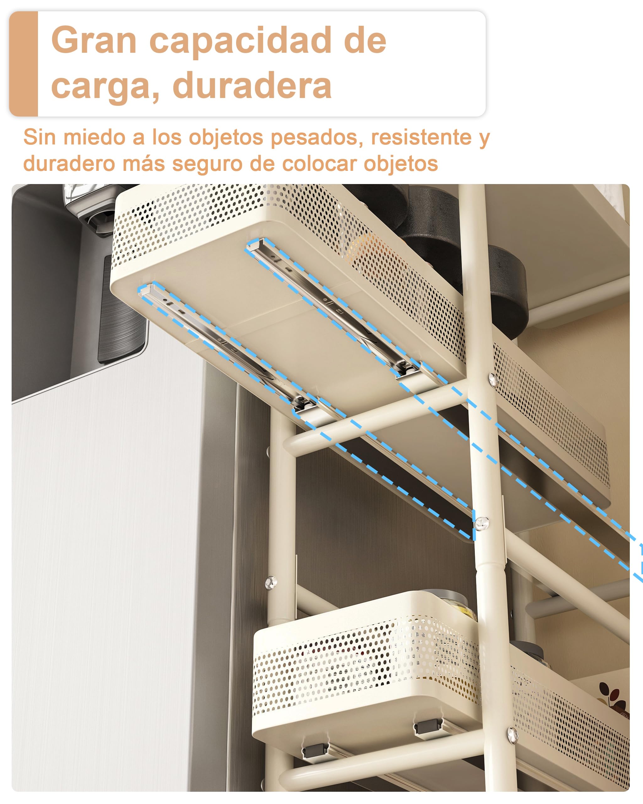 UMDONX Carrito Cocina Estrecho de Metal,Carrito Auxiliar con Ruedas con Cajones Extraíbles, Carrito de Servicio de 4 Niveles para Espacios Pequeños Baño Lavadero, Blanco