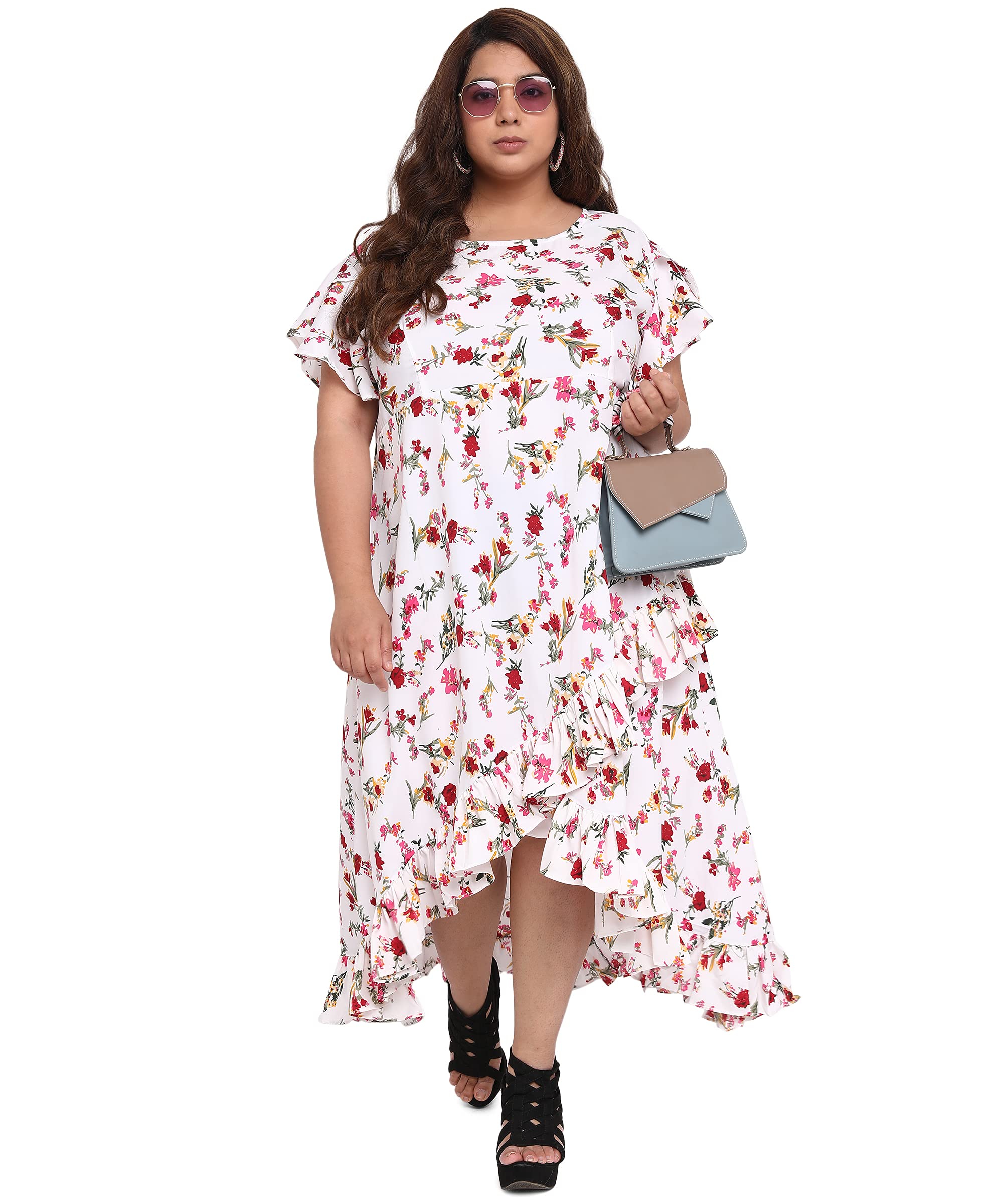 Oomph! Women's Western & Fusion Wear Crepe Wrap Maxi Plus Size Dress - Daisy White - Od236_3Xl