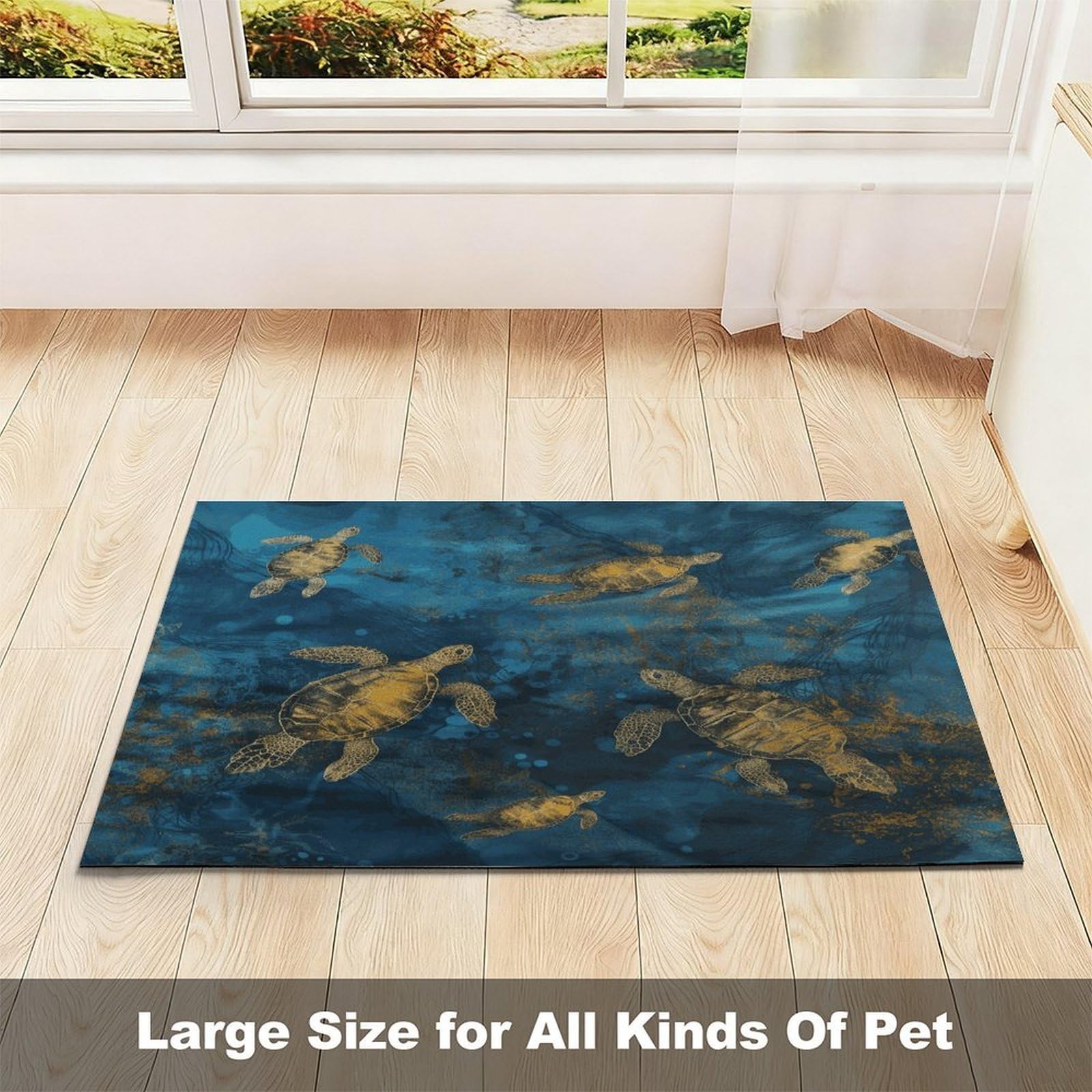 Sea Turtle1 Tapis de nourriture pour chat – Tapis d'alimentation antidérapant pour chien facile à nettoyer pour la nourriture et l'eau, tapis de gamelle pour chien et chat 43,2 x 76,2 cm