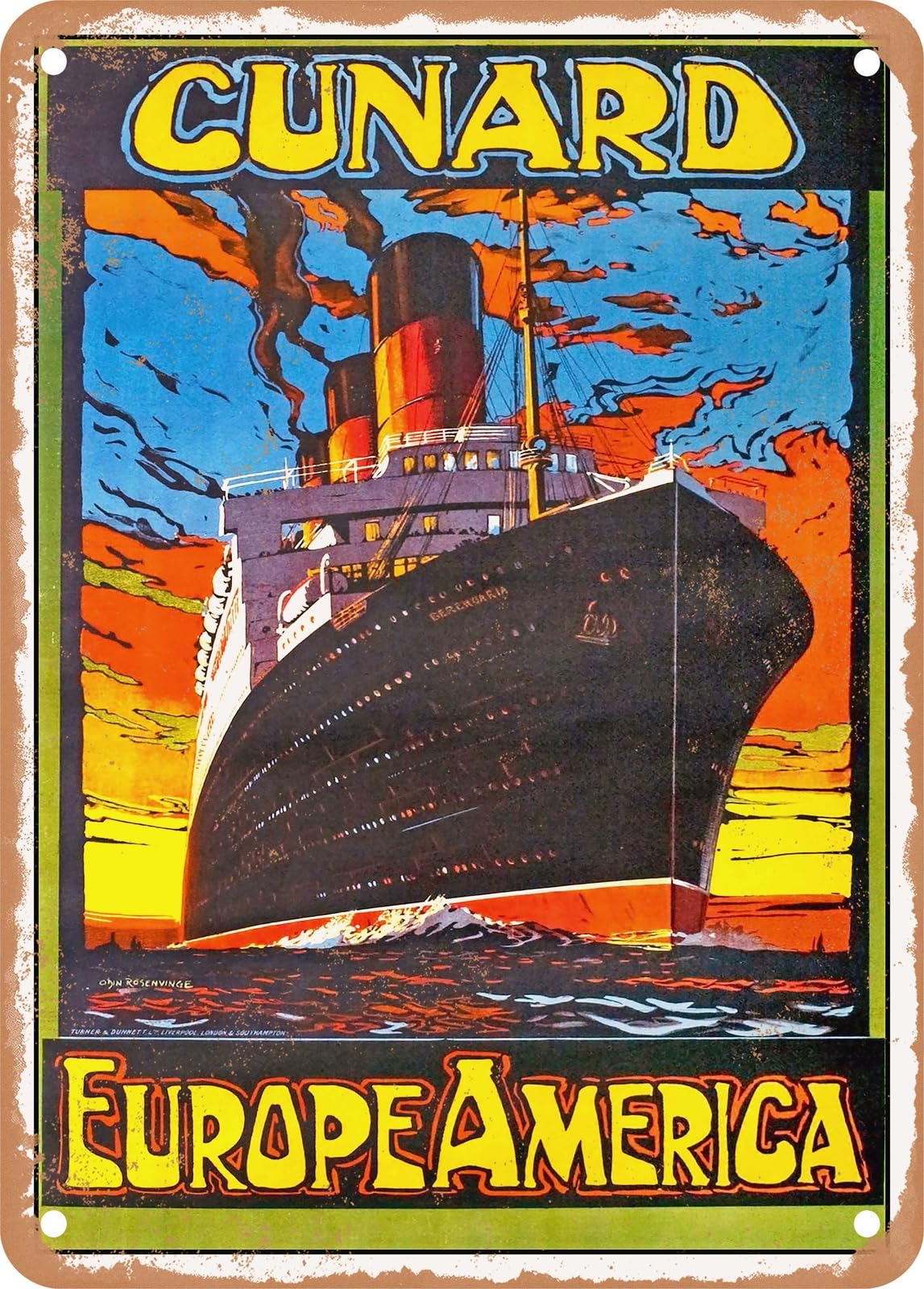 Miaomansenstore Metal Sign - 1925 Cunard Europe America Vintage Ad Home Decor
