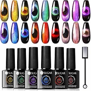 UR SUGAR Magnetic Gel Nail Polish 9D Cat Magnet Eye Gel Polish Set with Magnet, 6 Colors Glitter Phantom Chameleon Magnetic Gel Nail Varnish Soak Off UV Gel Nail Polish, Black Gel Polish Base Needed