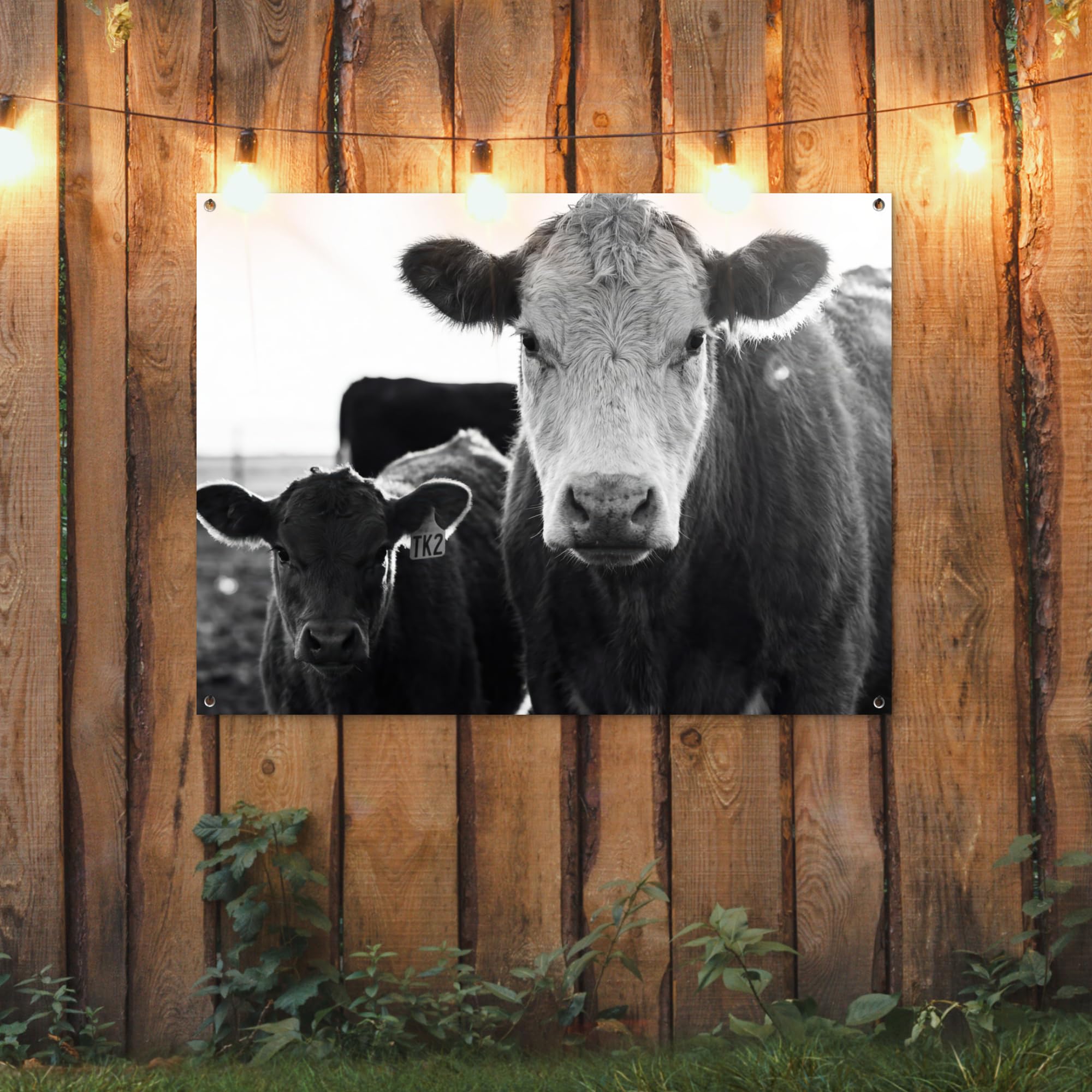 MuchoWow© Decoracion Jardin Exterior Decoración Pared Póster De Jardín | 120x90 cm - Balcón Wall Decoration Patio Posters Decorativos Terraza Vacas - Blanco y negro