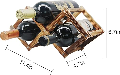 Miniatura 3 de Soporte plegable de madera para botellas de vino, estantes de vino naturales para despensa, 2 ranuras para 3 botellas, estante de vino