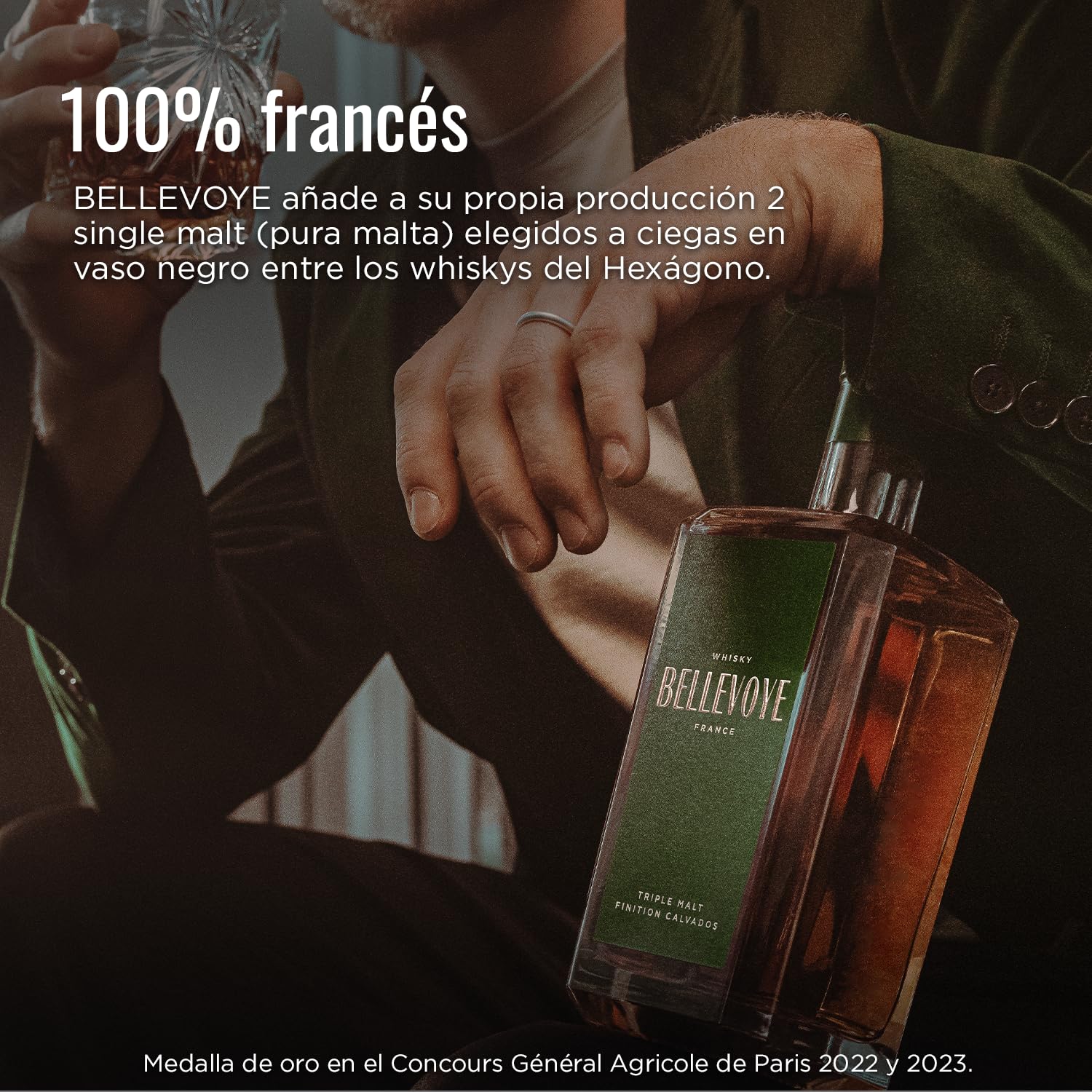 BELLEVOYE - Whisky Triple Malt - Whisky Francés Bellevoye Vert - Medalla de Oro en el Concurso Agrícola de París 2022 & 2023-43% De Alcohol - 100% Origen Francia - 700 ml
