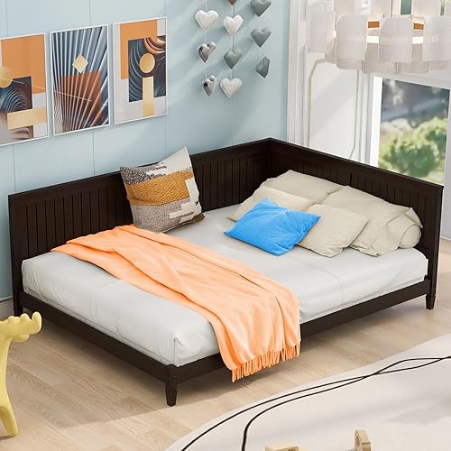 Miniatura 8 de Marco de cama de día matrimonial de madera, marcos de cama de día de tamaño matrimonial con soporte de listones de madera maciza, sofá cama de