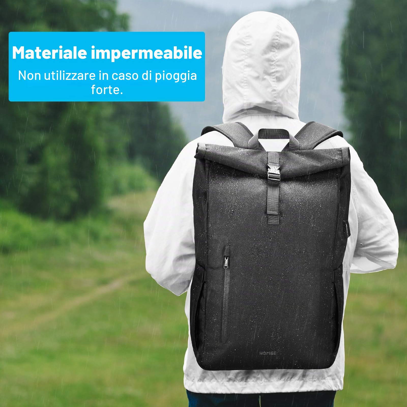 HOMIEE Zaino Rolltop Uomo Donna Zaino Porta PC 17,3 Pollici Zaino da Viaggio Espandibile 24-30L Zaini Uomo Lavoro Impermeabile Zaino Arrotolabile Antifurto con Porta di Ricarica USB