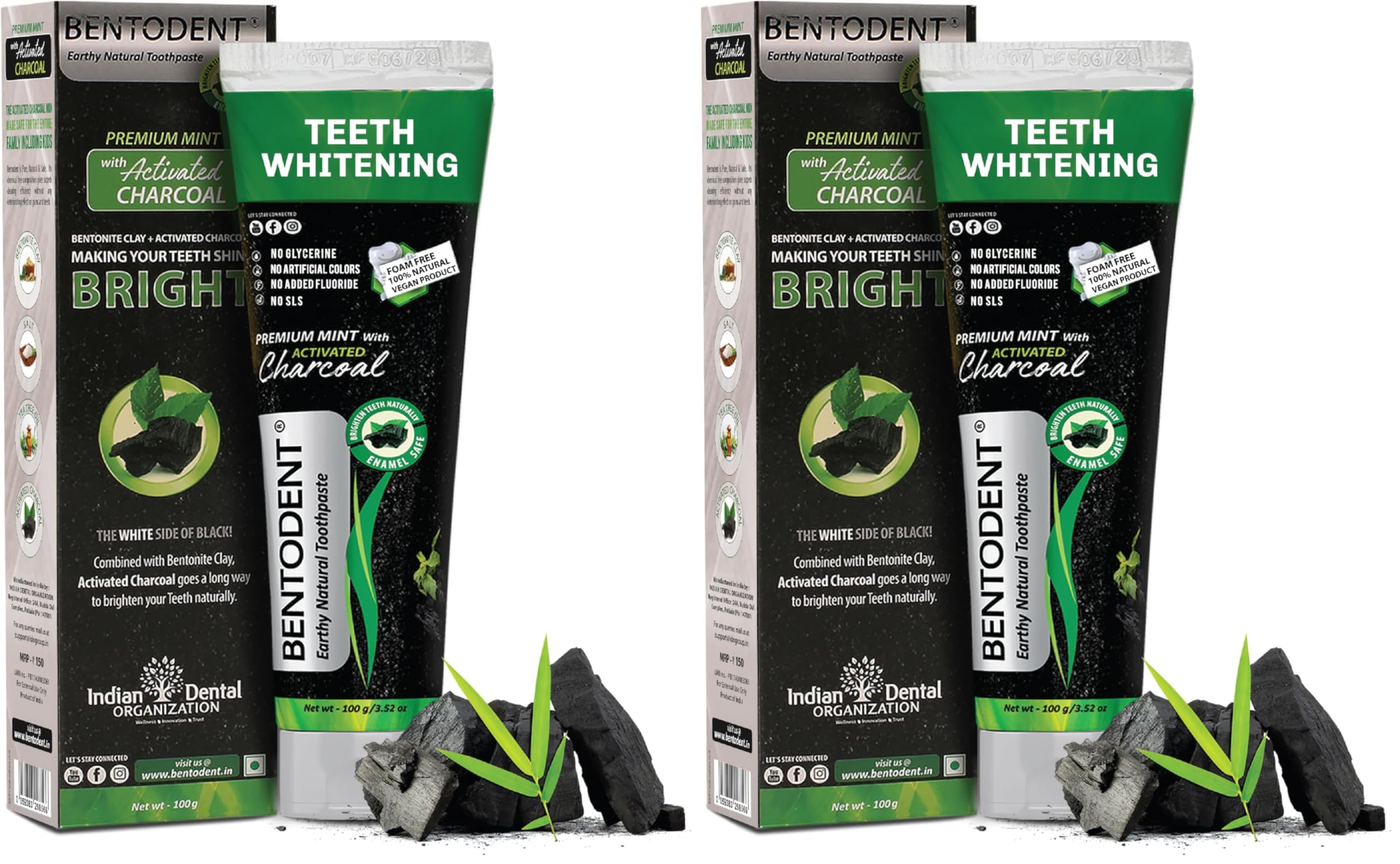 BENTODENT TOOTHPASTE Activated Charcoal Toothpaste -Teeth Whitening, Cavity Protection - Natural toothpaste, No Fluoride & No SLS (100 Grams) (Pack of 2)-image-17