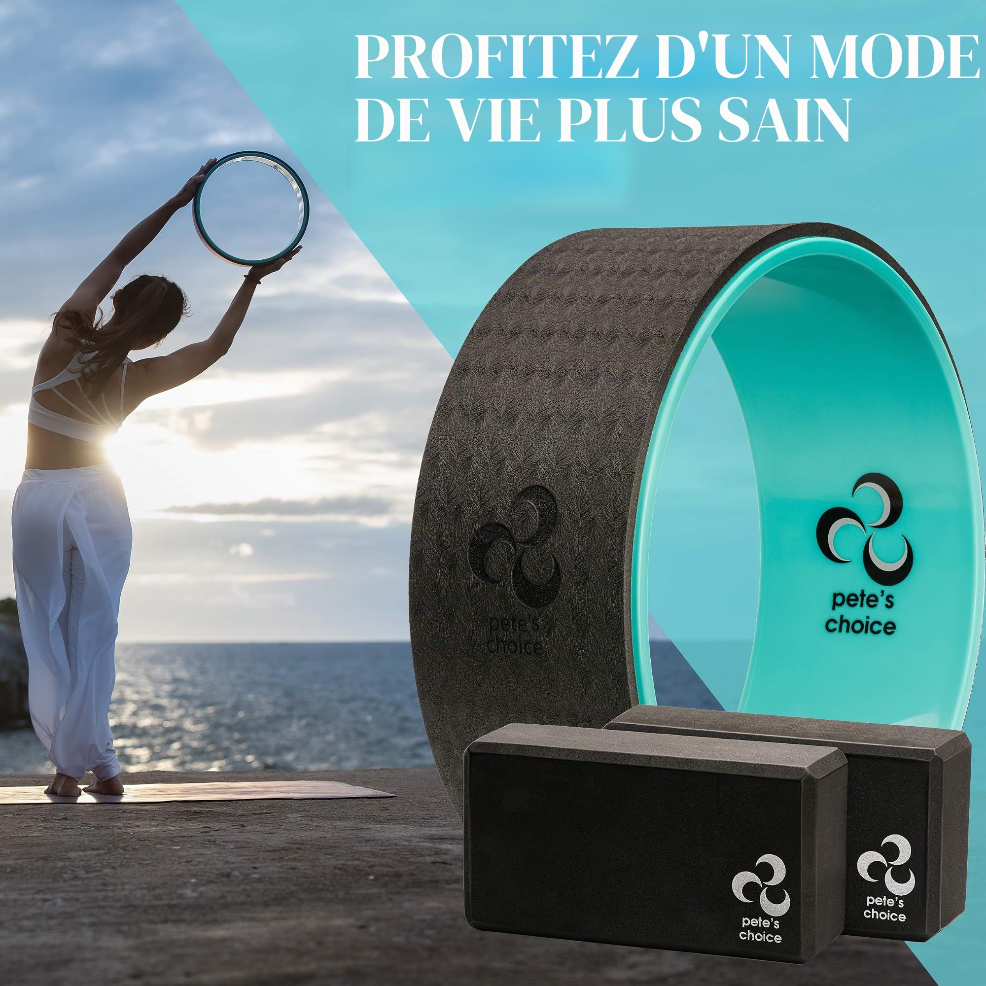 Set d’Initiation au Yoga - Kit Roue et Briques avec Livre Électronique et Sangle en Bonus. Kit pour les Débutants. Cadeau pour le Yoga