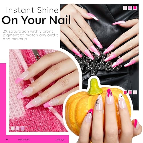 Miniatura 3 de modelones Juego de esmaltes de uñas de gel rosa, 6 colores, rosa intenso, rosa neón, rosa neón, sombra de Halloween, magenta, Sakura, luz suave a