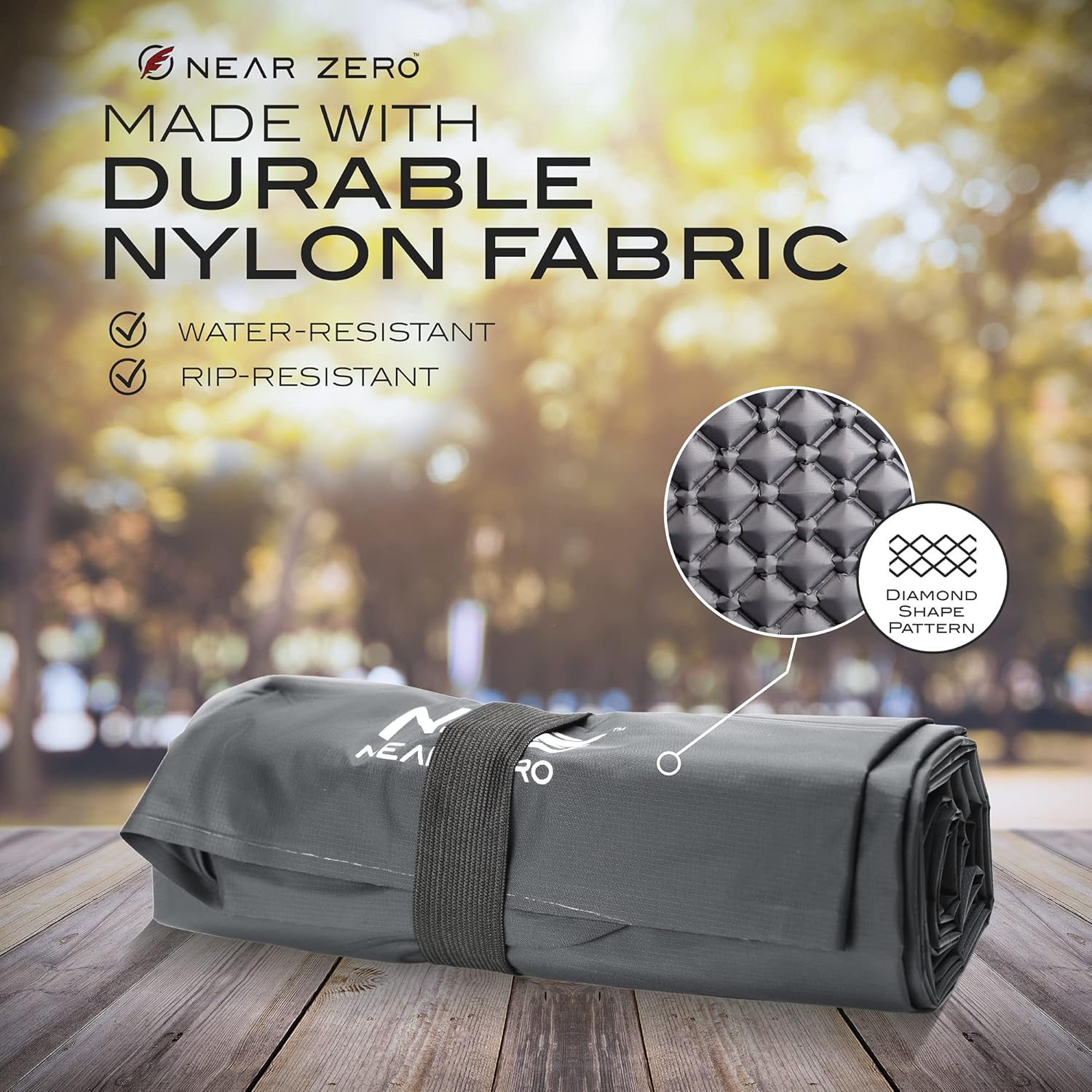 NEAR ZERO Ultralight Inflatable Sleeping Pad – Compact 14.5 oz Air Pad, Quick Inflate with 11 Breaths, Durable Rip-Resistant Nylon – Ideal for Backpacking & Warm Weather, Gray