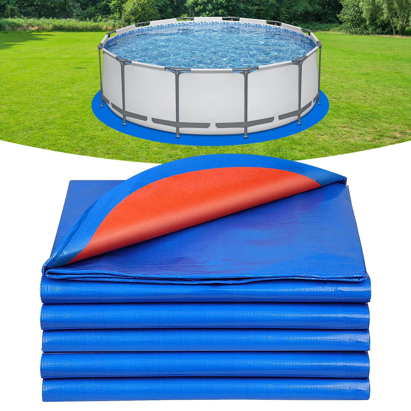 Runde Poolunterlage Pool Bodenplane für oberirdische Schwimmbecken, Schutzmatten Bodenschutzplane, Frame Pool Unterlage für Swimmingpool mit aufblasbarem Rand aufstellpool (Rund-3.7 Meter)