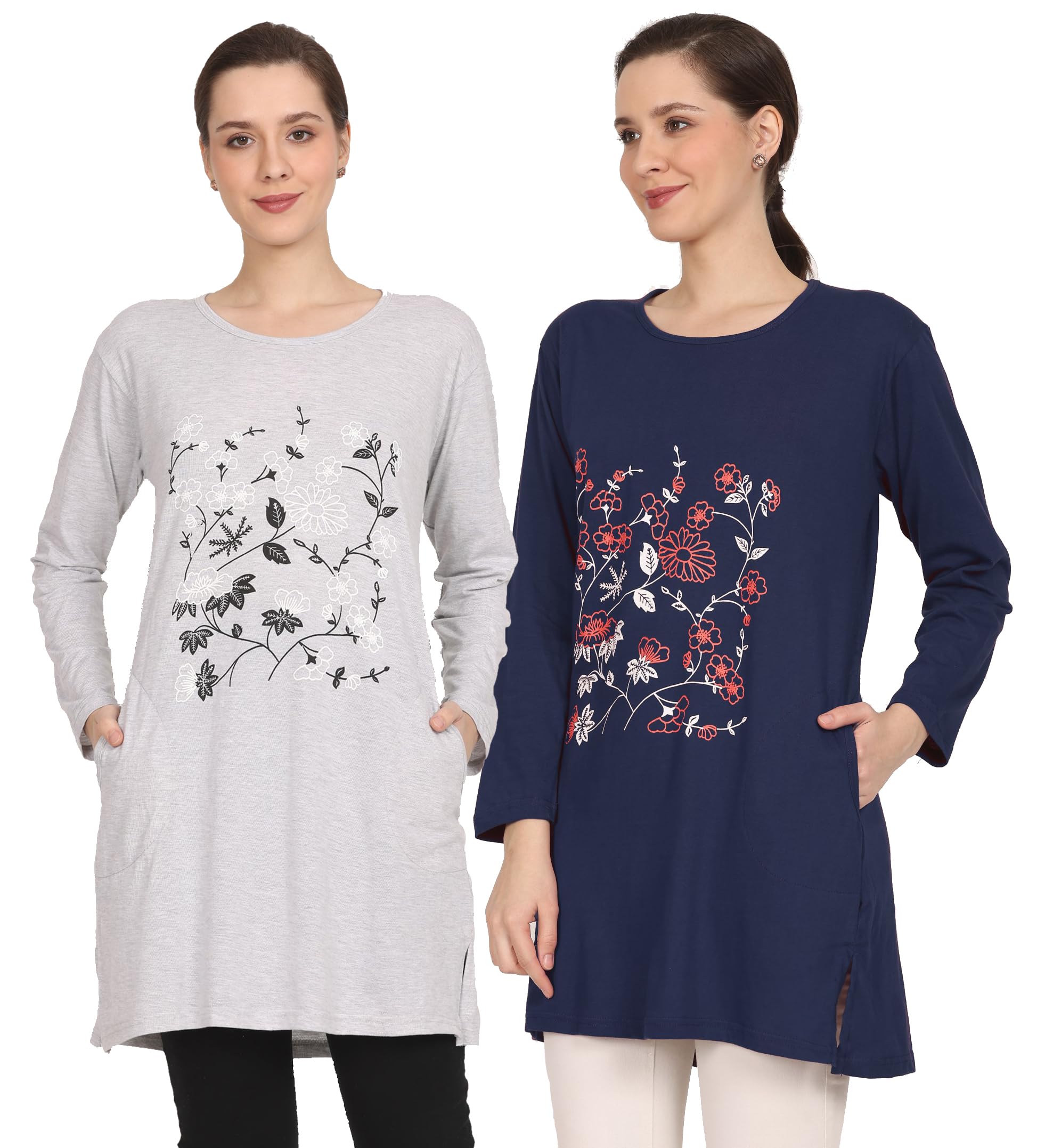 Women Cotton Long Printed Pocket Tshirt Combo-picture-27